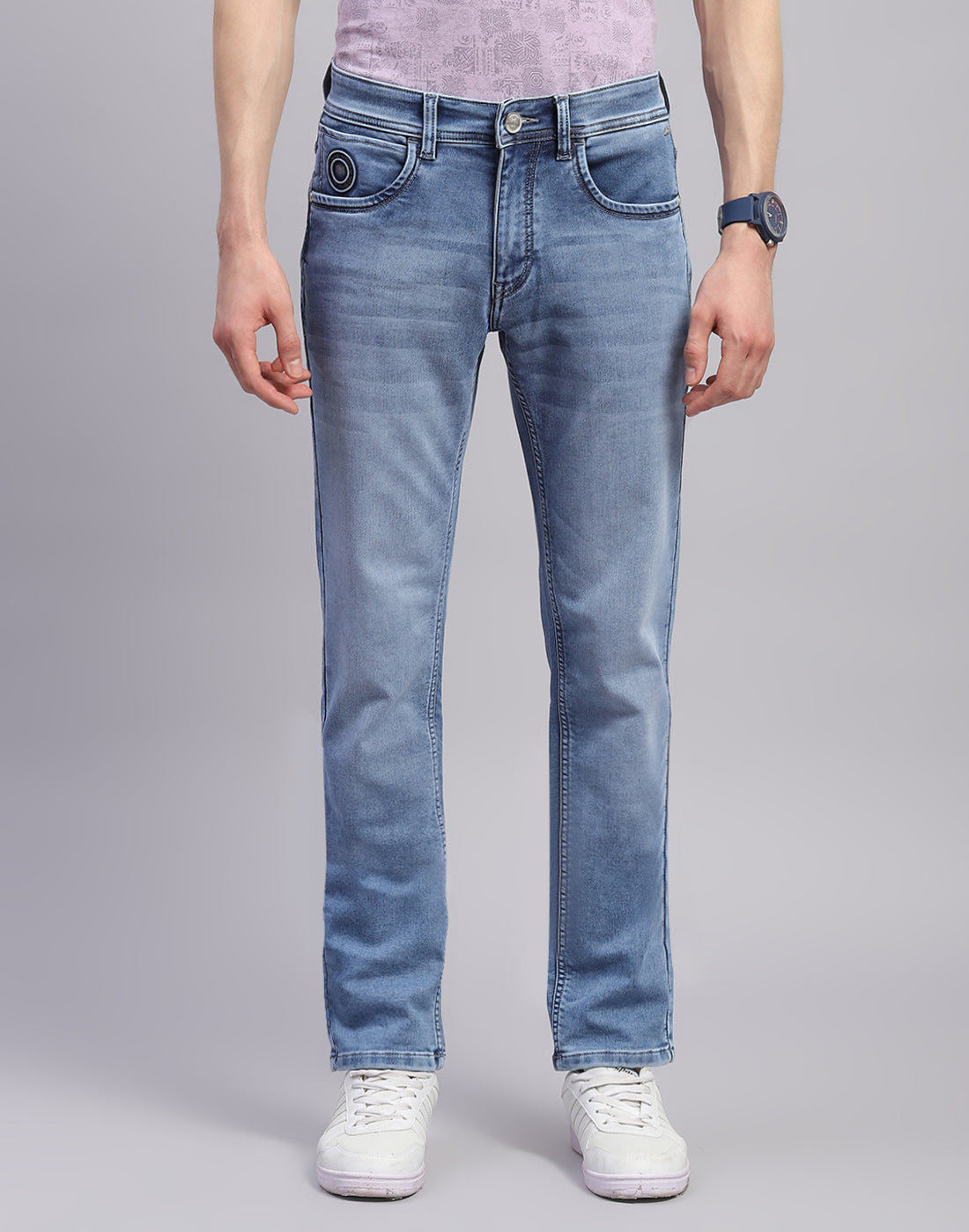 Men Blue Light Wash Narrow Fit Denim