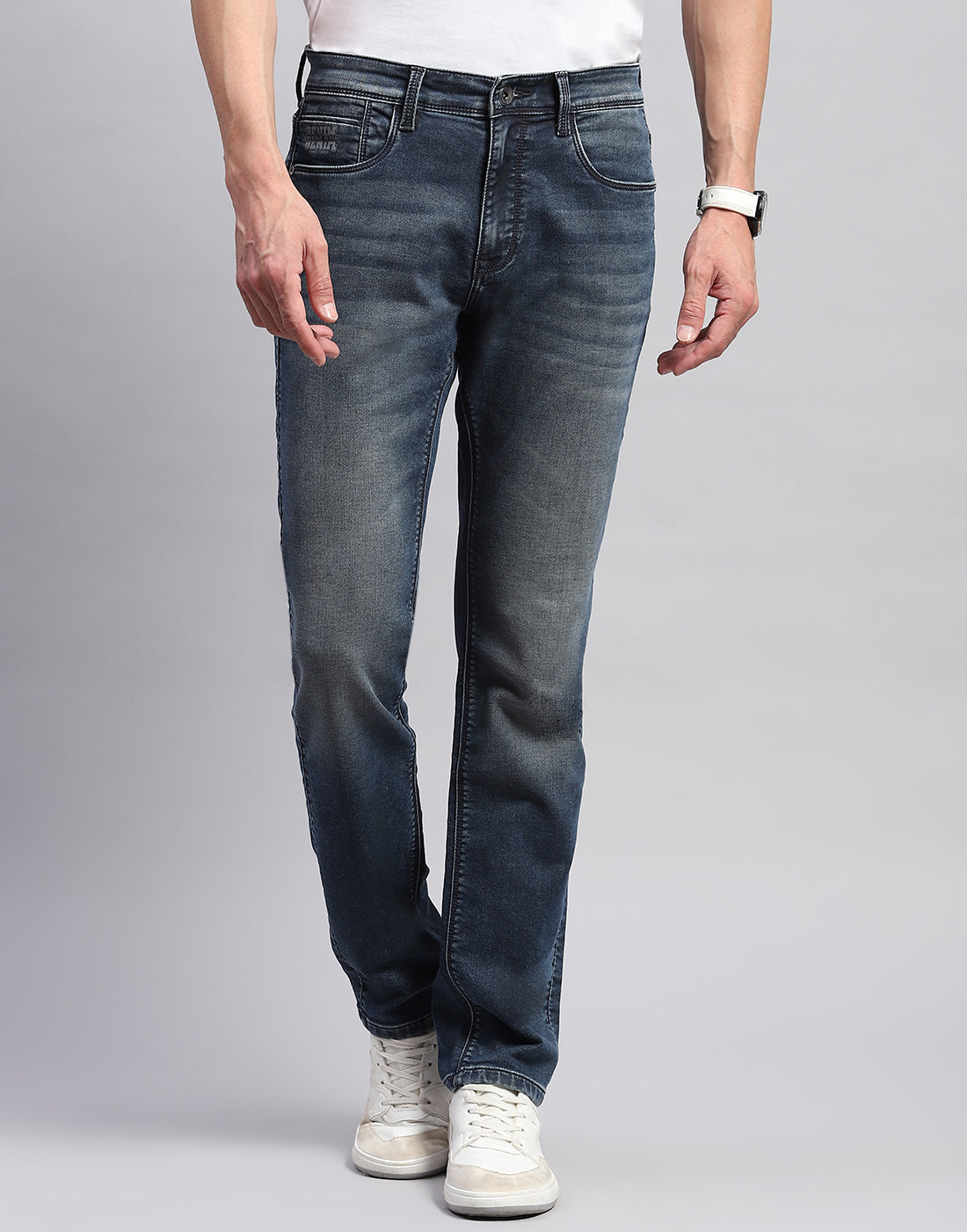 Men Blue Light Wash Straight Fit Denim