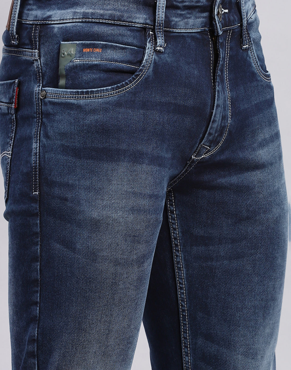 Men Blue Light Wash Narrow Fit Denim