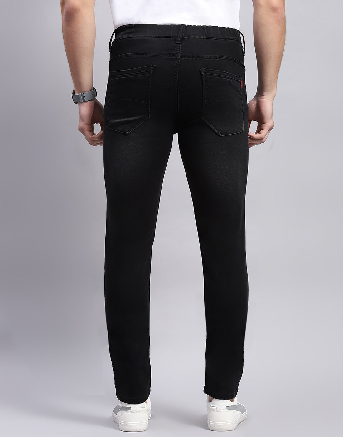 Men Black Light Wash Regular Fit Denim