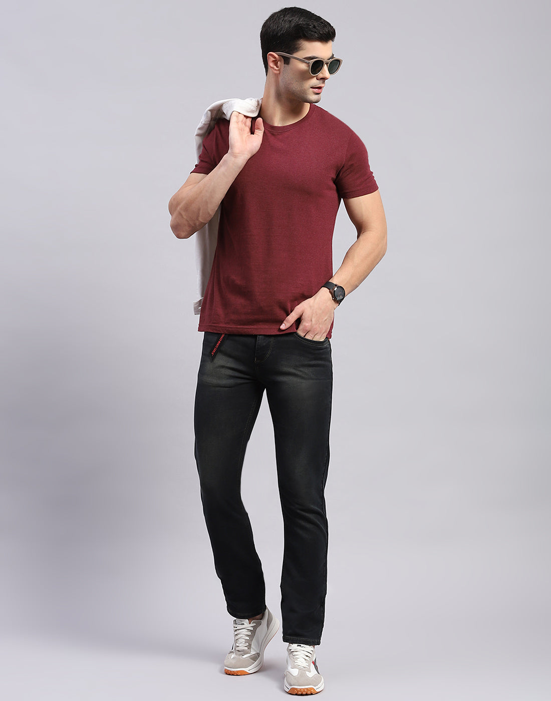 Men Black Light Wash Narrow Fit Denim