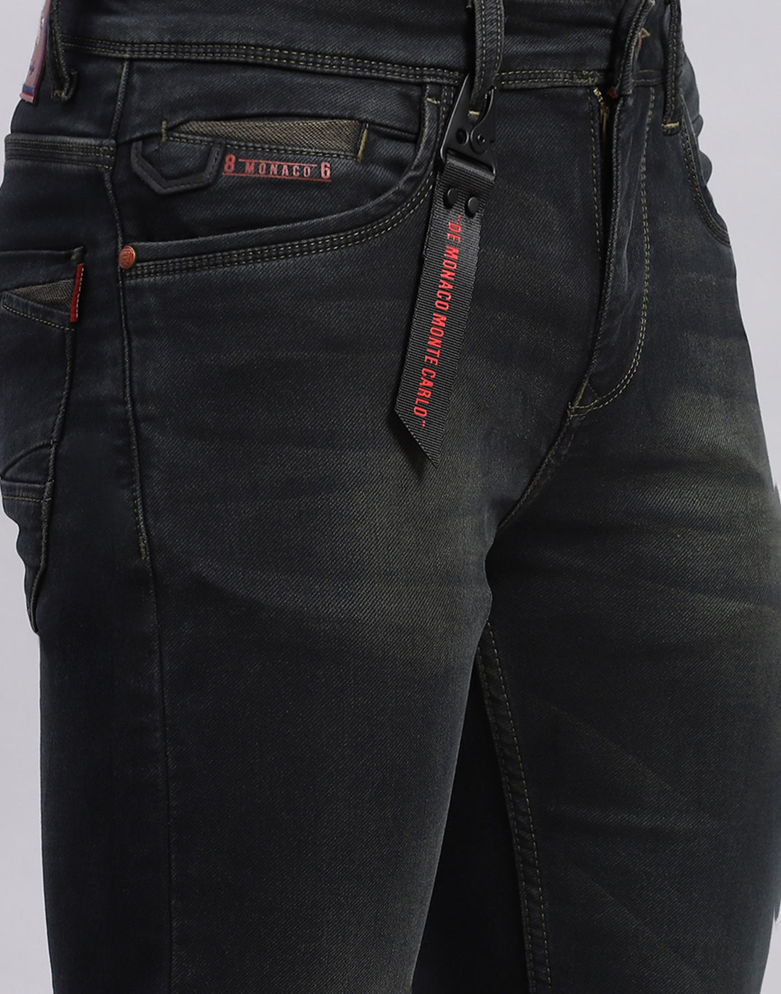 Men Black Light Wash Narrow Fit Denim