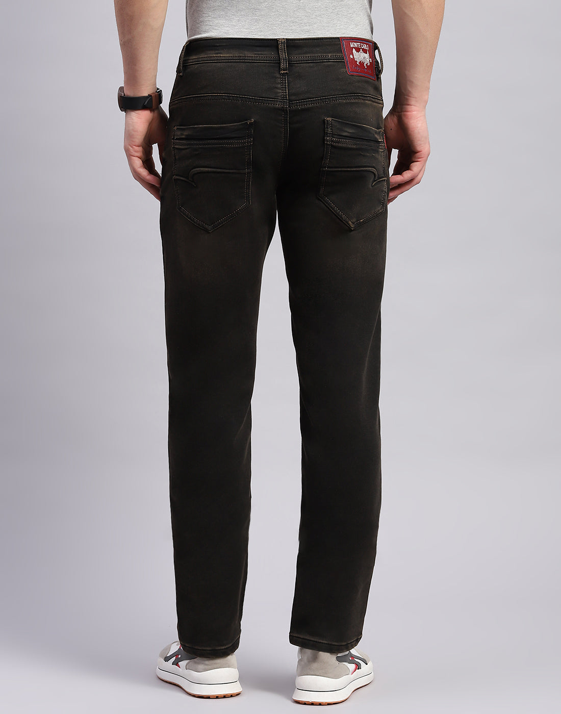 Men Brown Light Wash Narrow Fit Denim