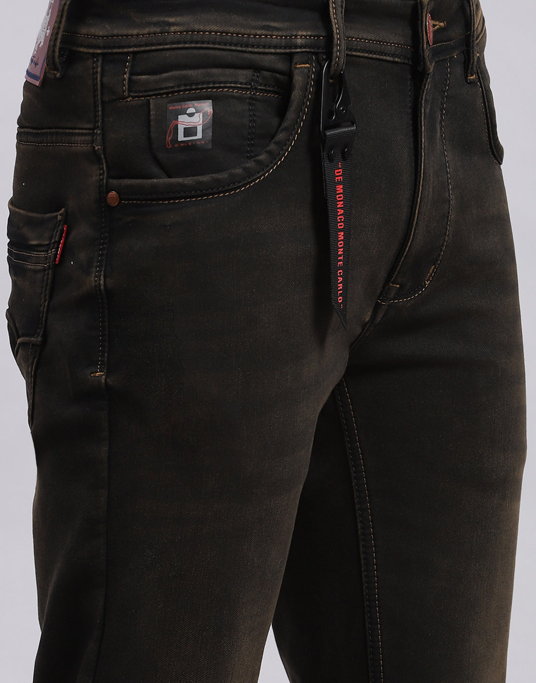 Men Brown Light Wash Narrow Fit Denim