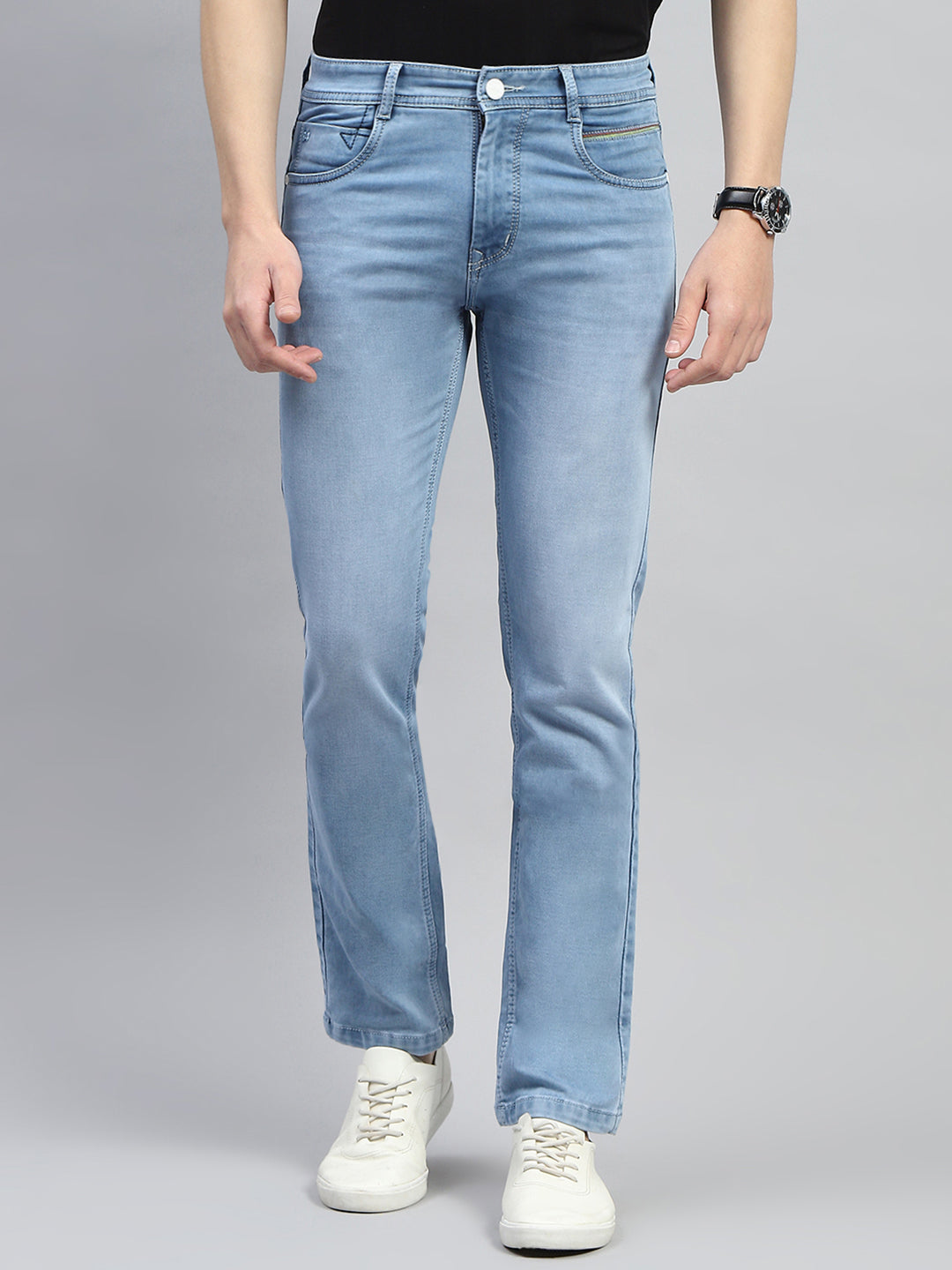 Men Blue Light Wash Narrow Fit Denim