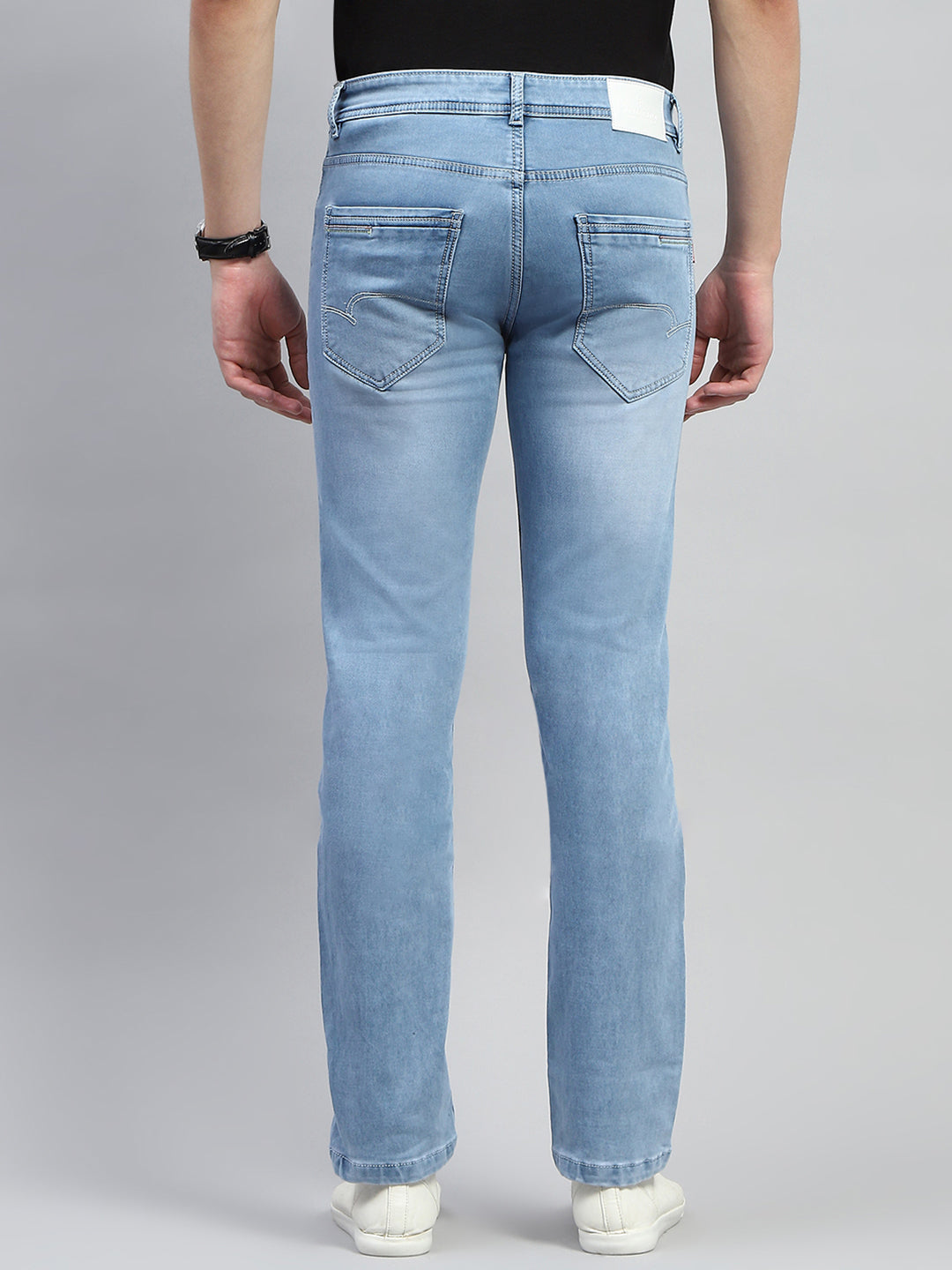 Men Blue Light Wash Narrow Fit Denim