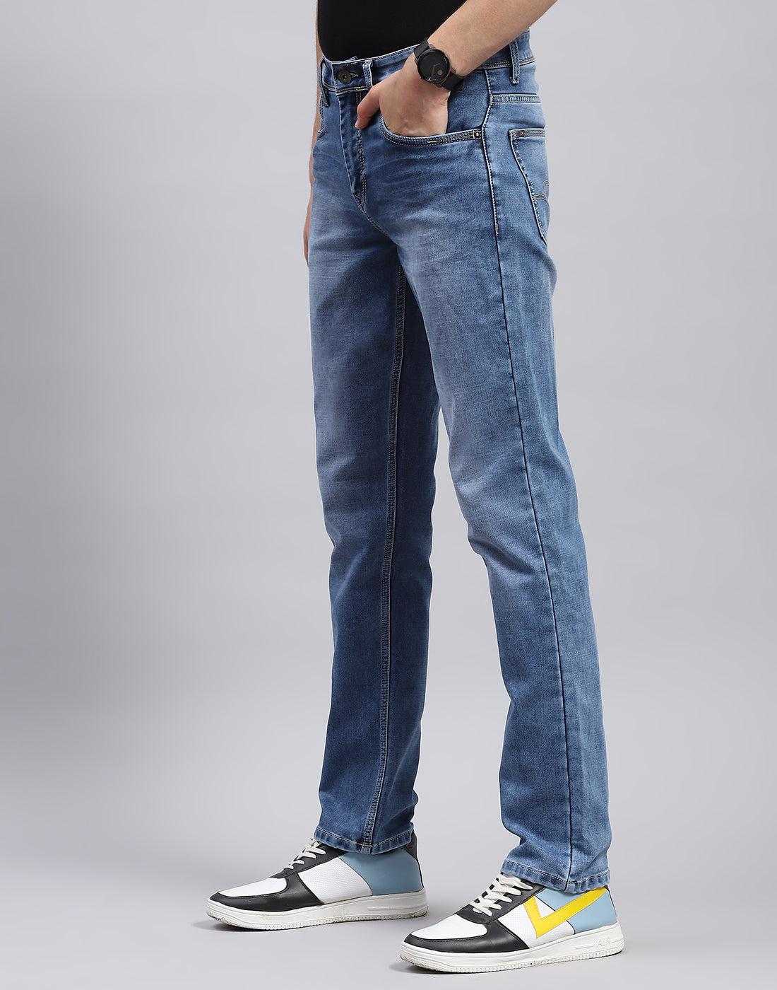 Men Blue Solid Regular Fit Denim