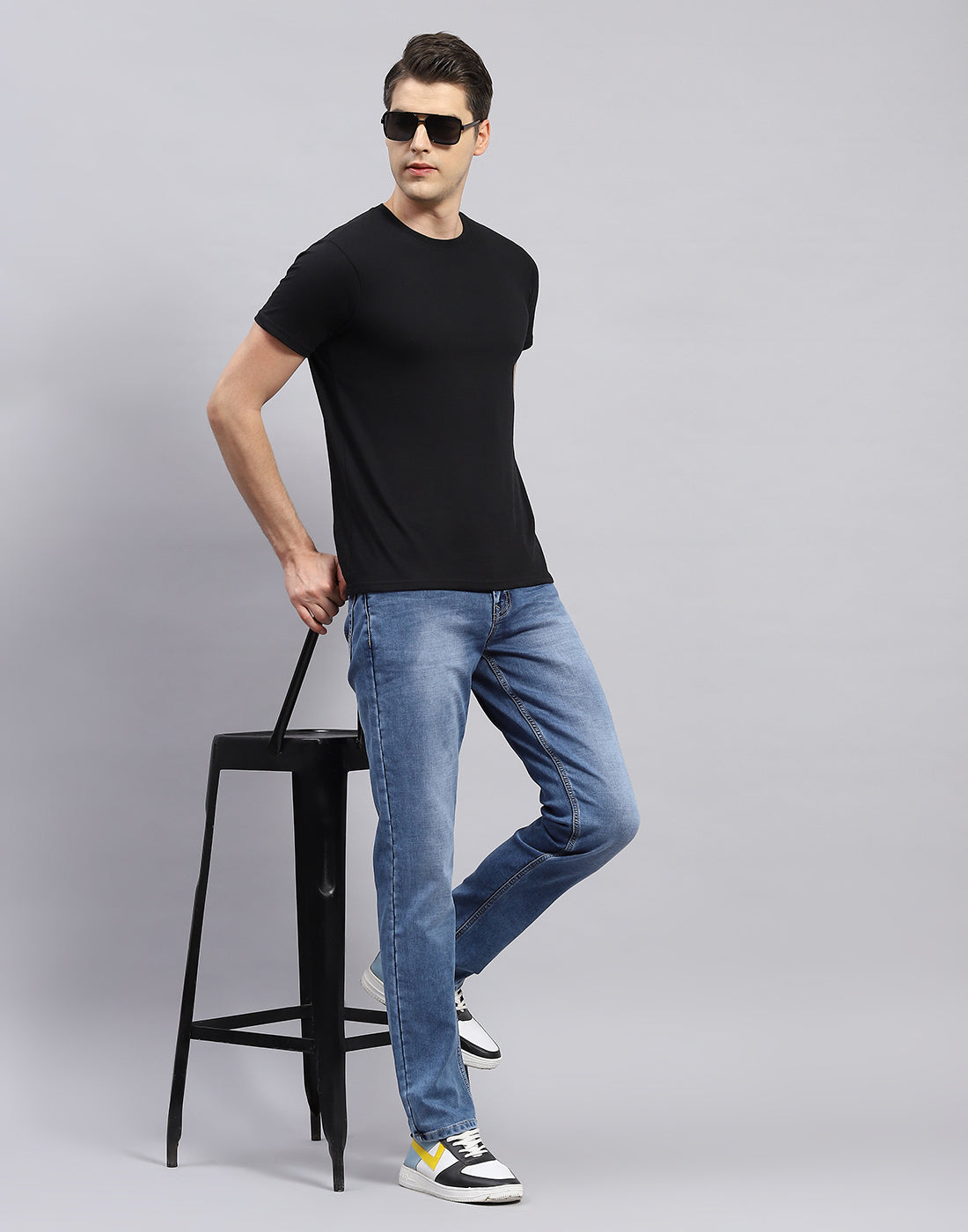 Men Blue Solid Regular Fit Denim