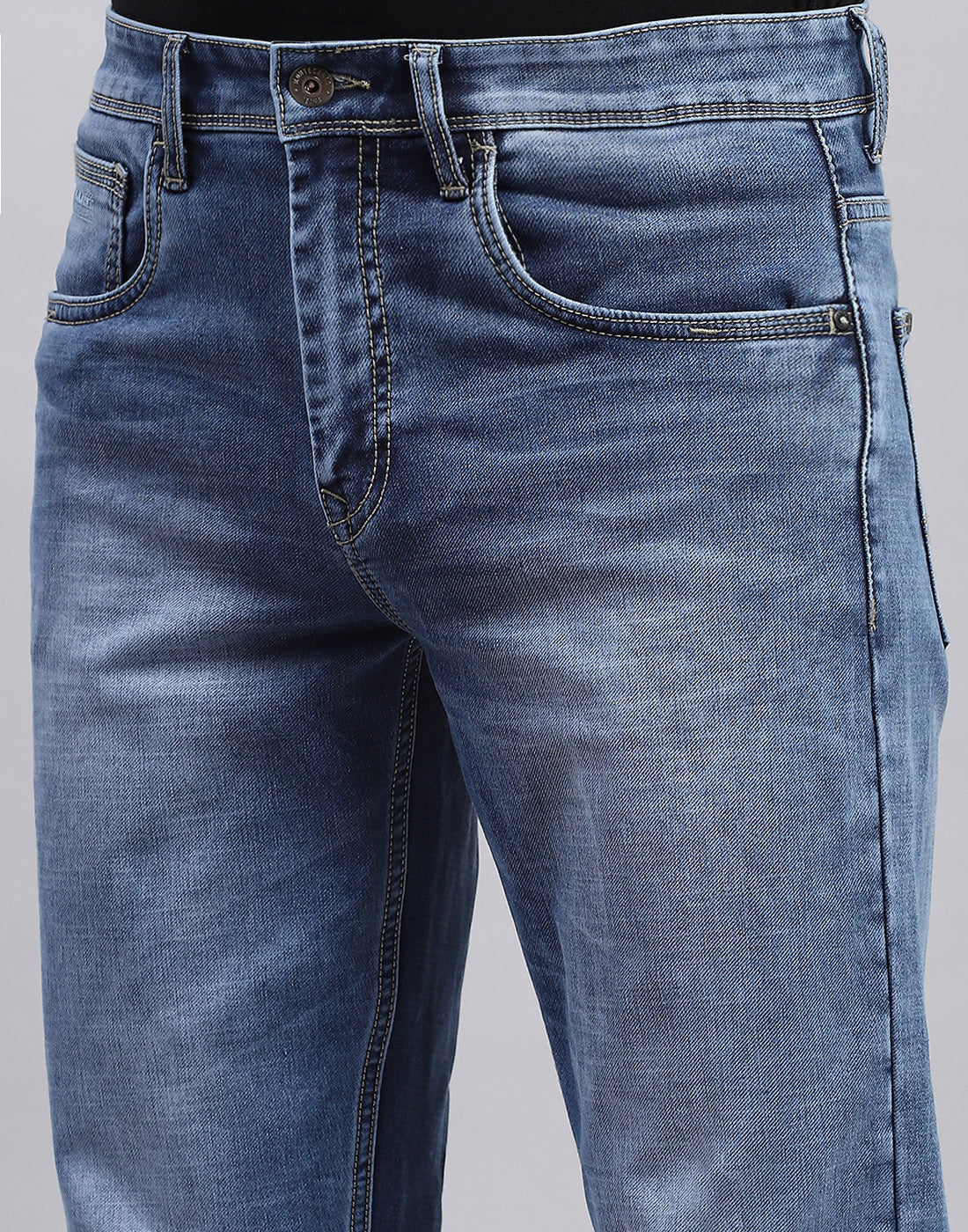 Men Blue Solid Regular Fit Denim
