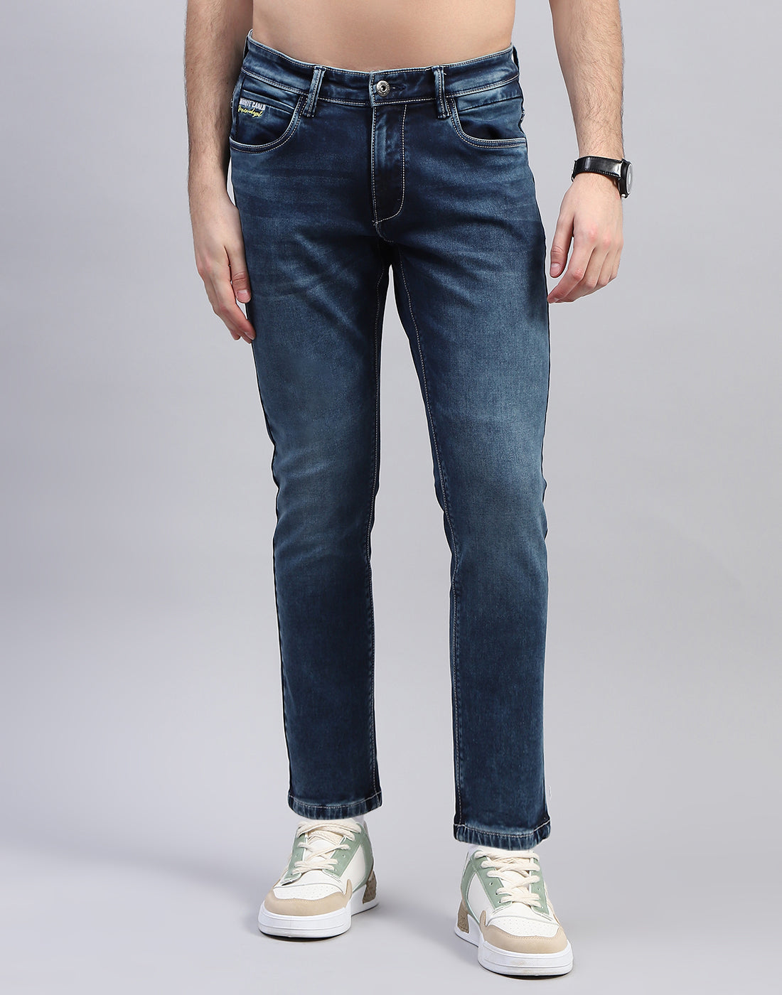 Men Blue Solid Ankle Length Denim