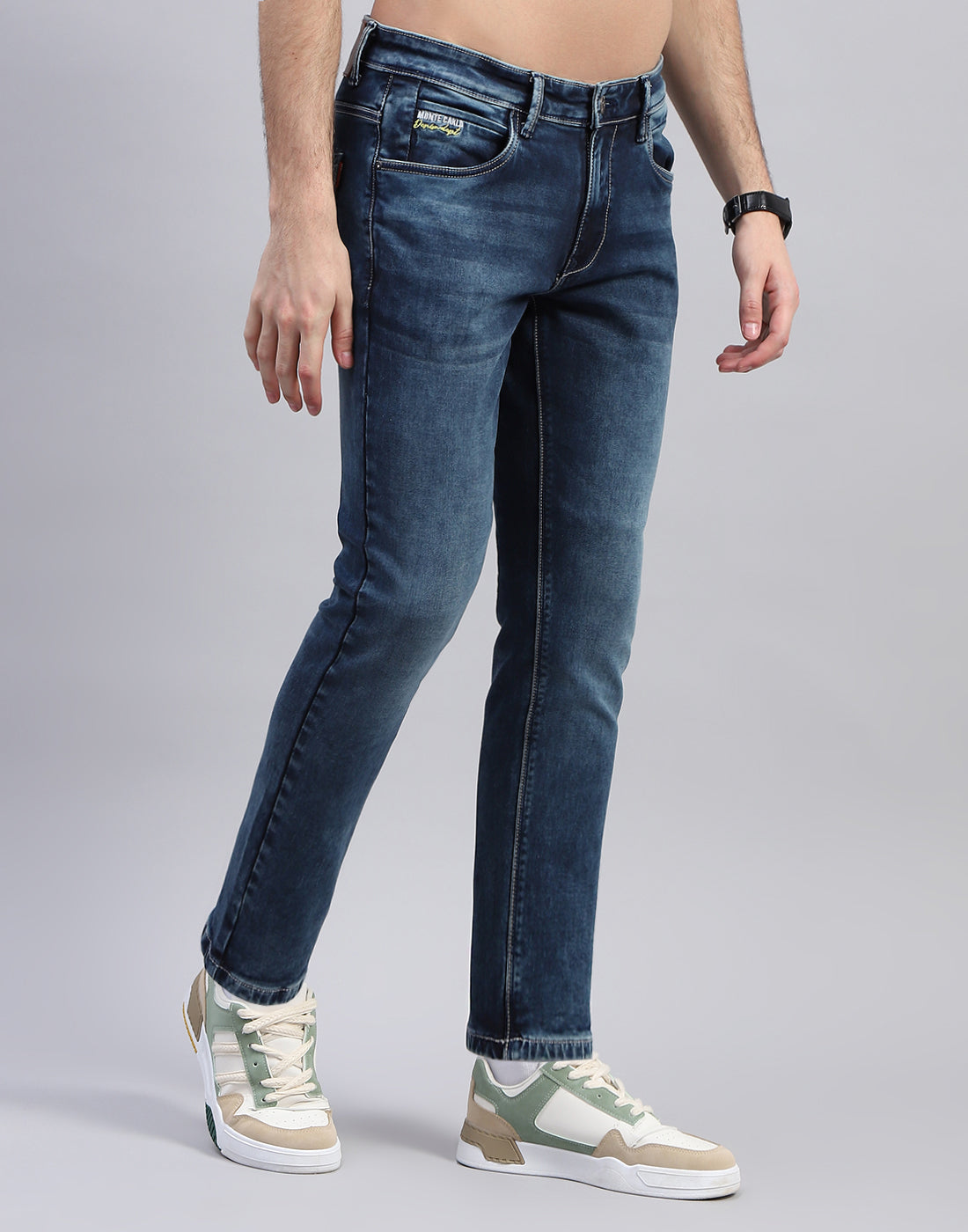 Men Blue Solid Ankle Length Denim