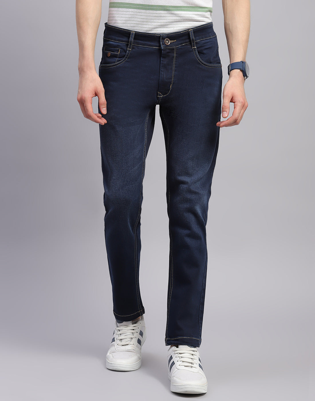 Men Blue Light Wash Ankle Length Denim