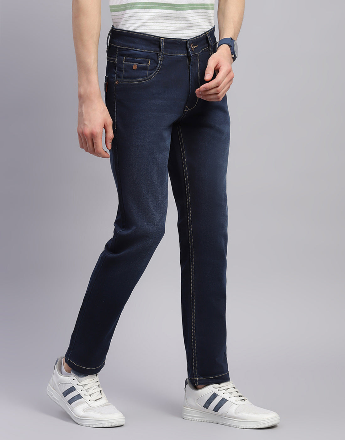 Men Blue Light Wash Ankle Length Denim
