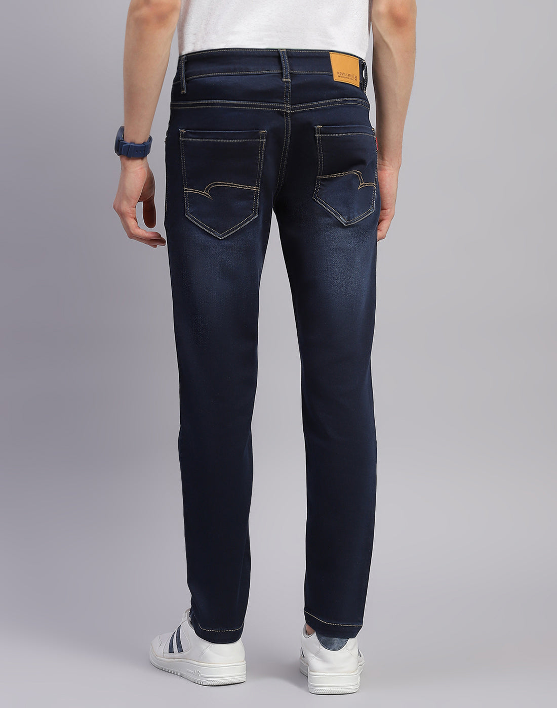 Men Blue Light Wash Ankle Length Denim