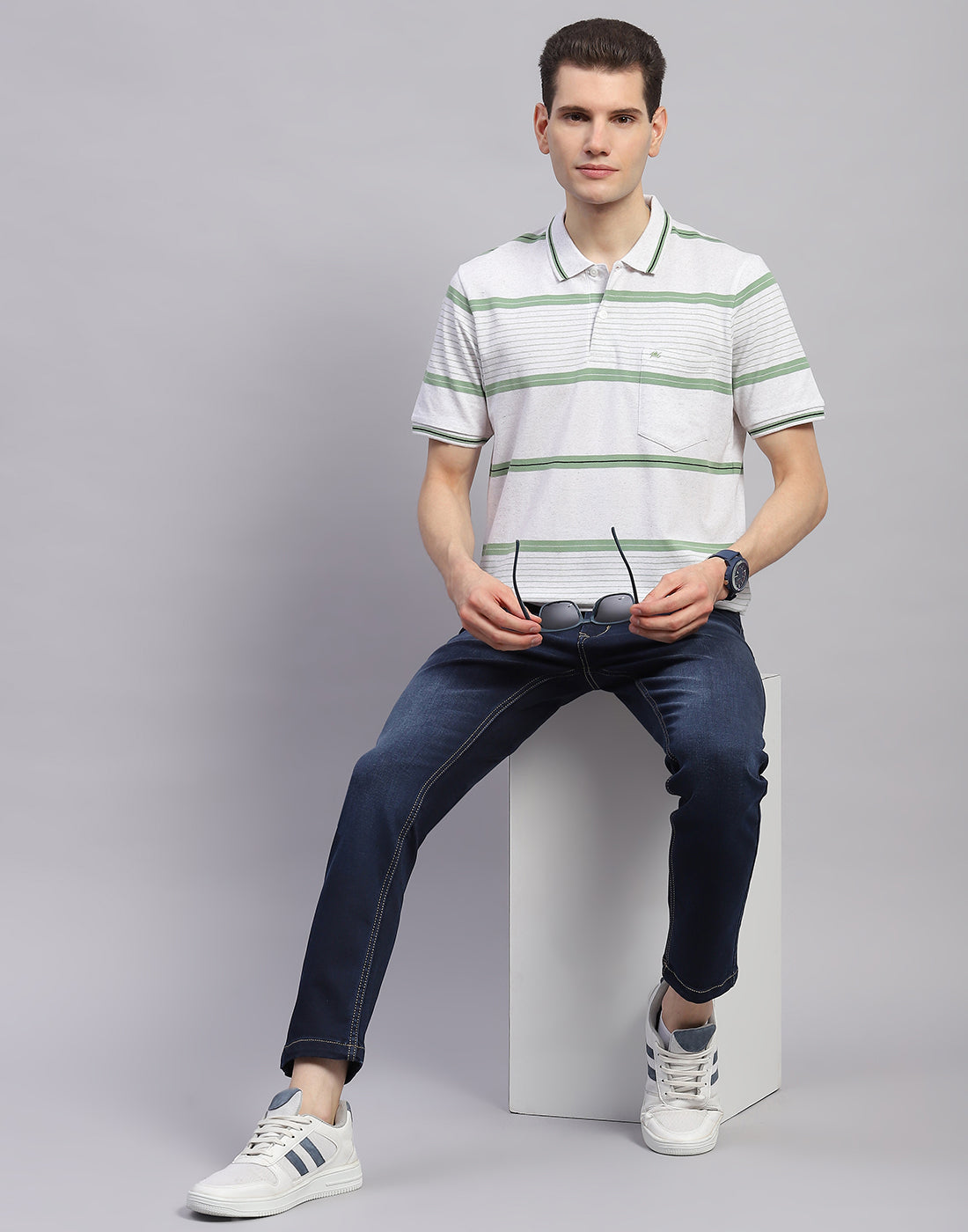 Men Blue Light Wash Ankle Length Denim