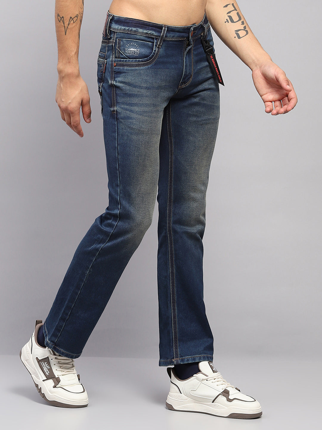 Men Blue Solid Bootcut Denim