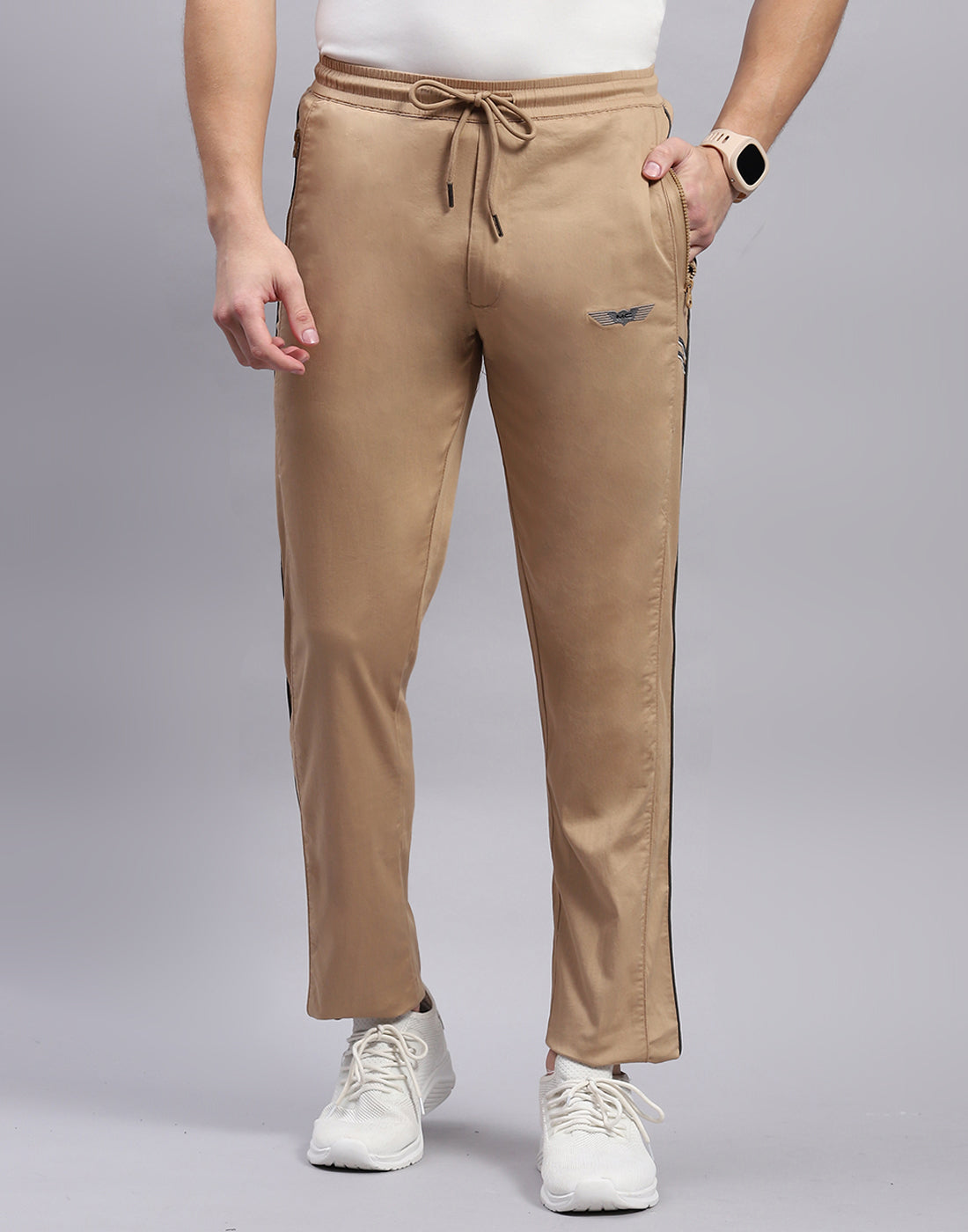 Men Khaki Solid Regular Fit Lower
