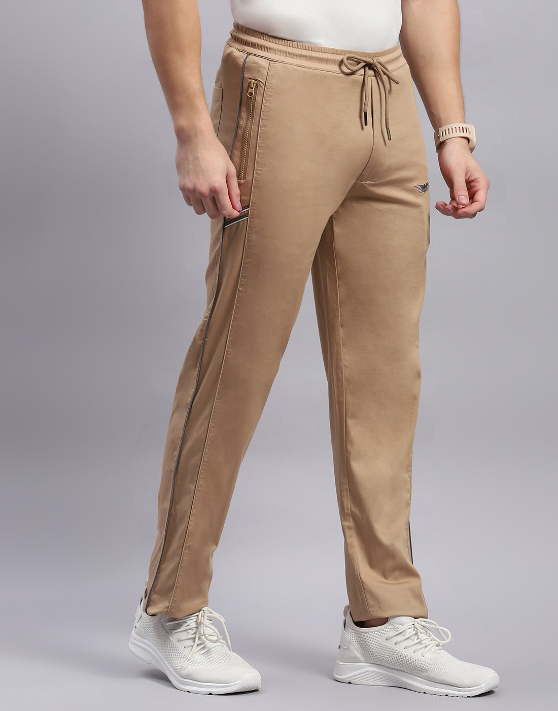 Men Khaki Solid Regular Fit Lower