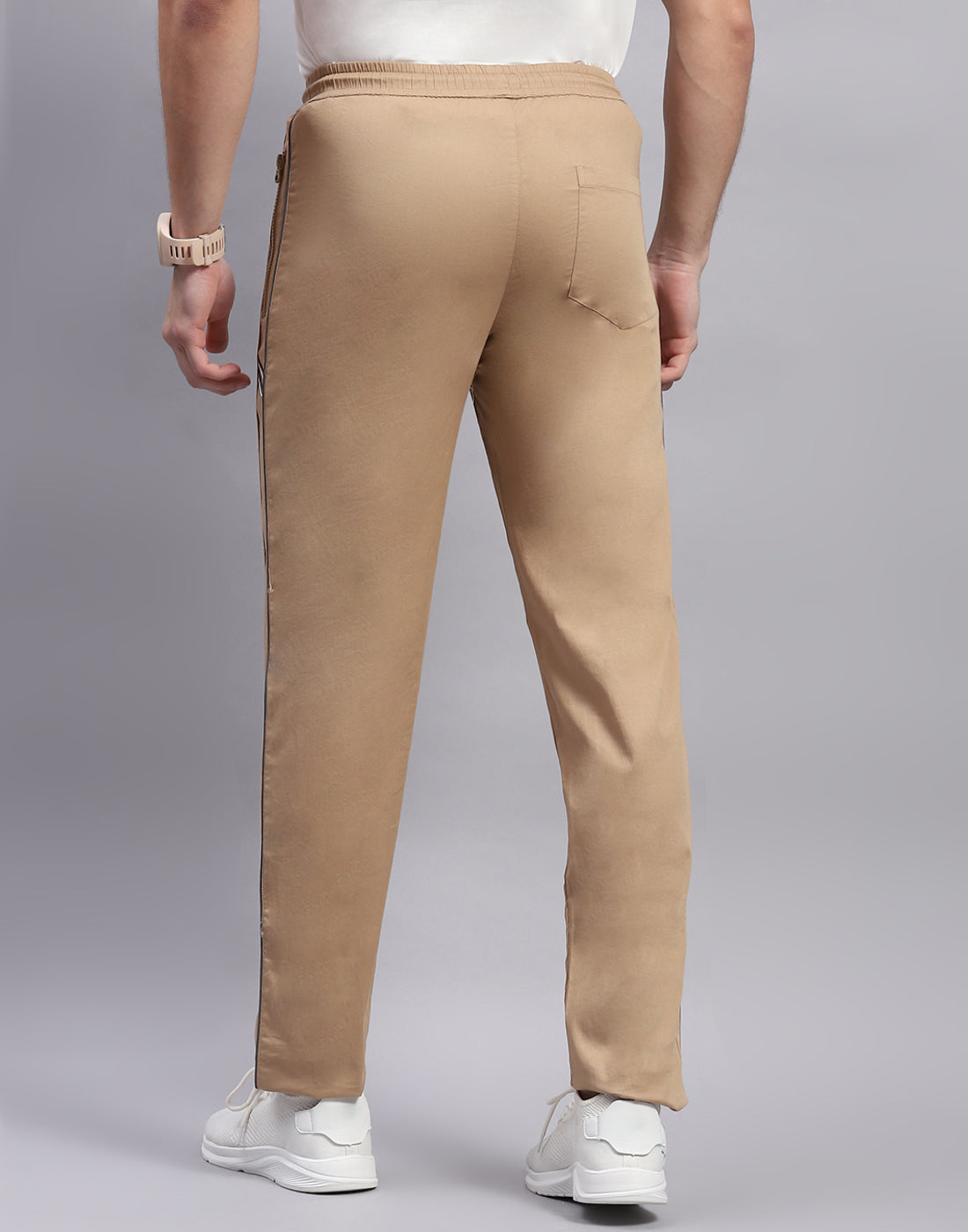 Men Khaki Solid Regular Fit Lower