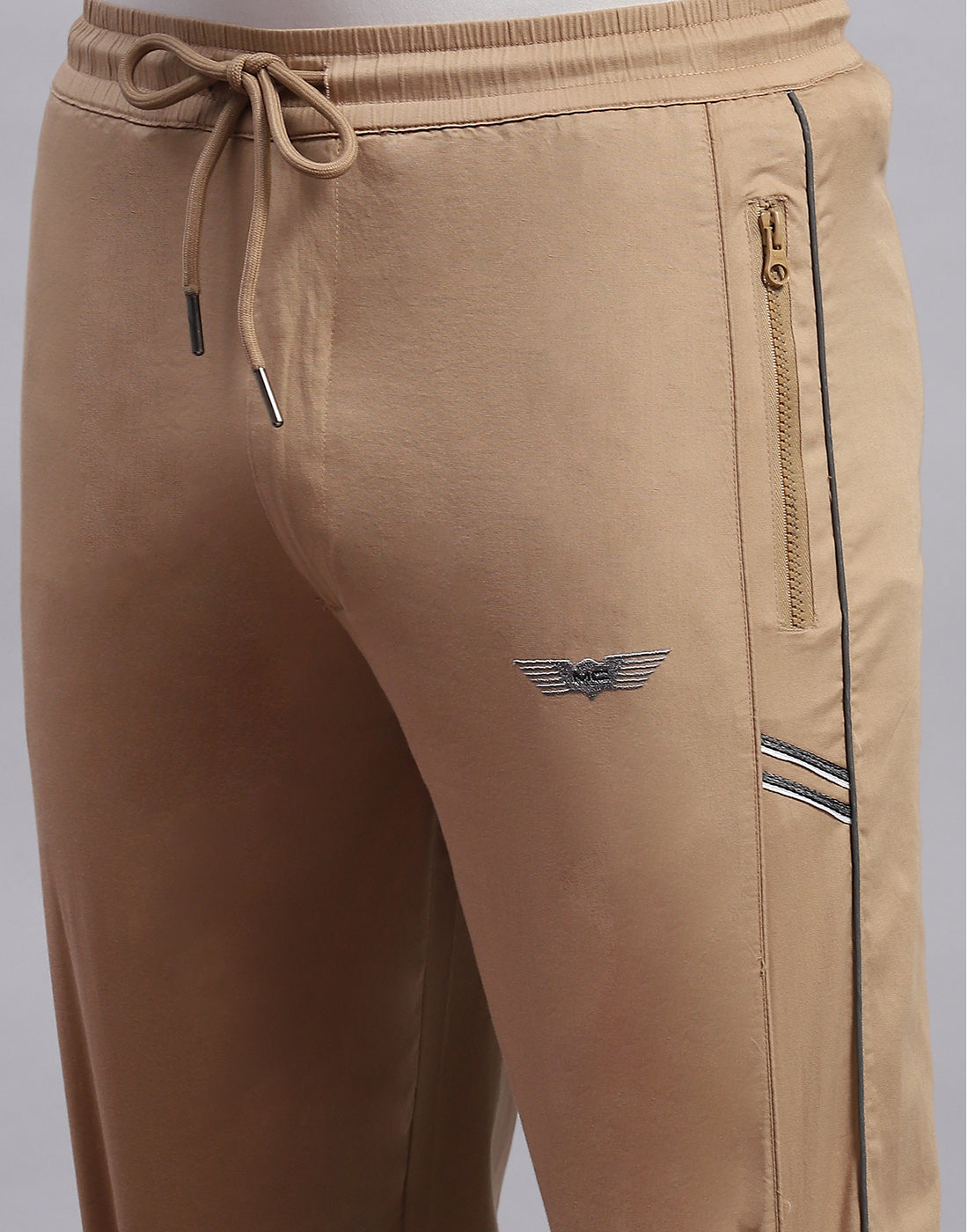 Men Khaki Solid Regular Fit Lower