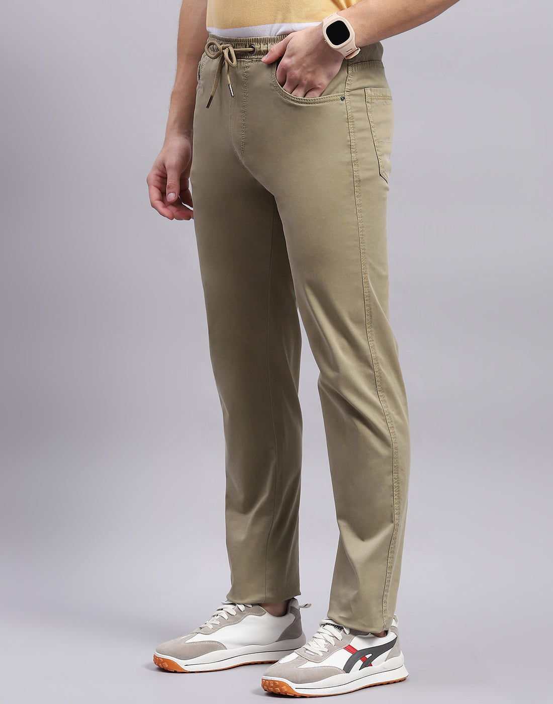 Men Khaki Solid Regular Fit Lower