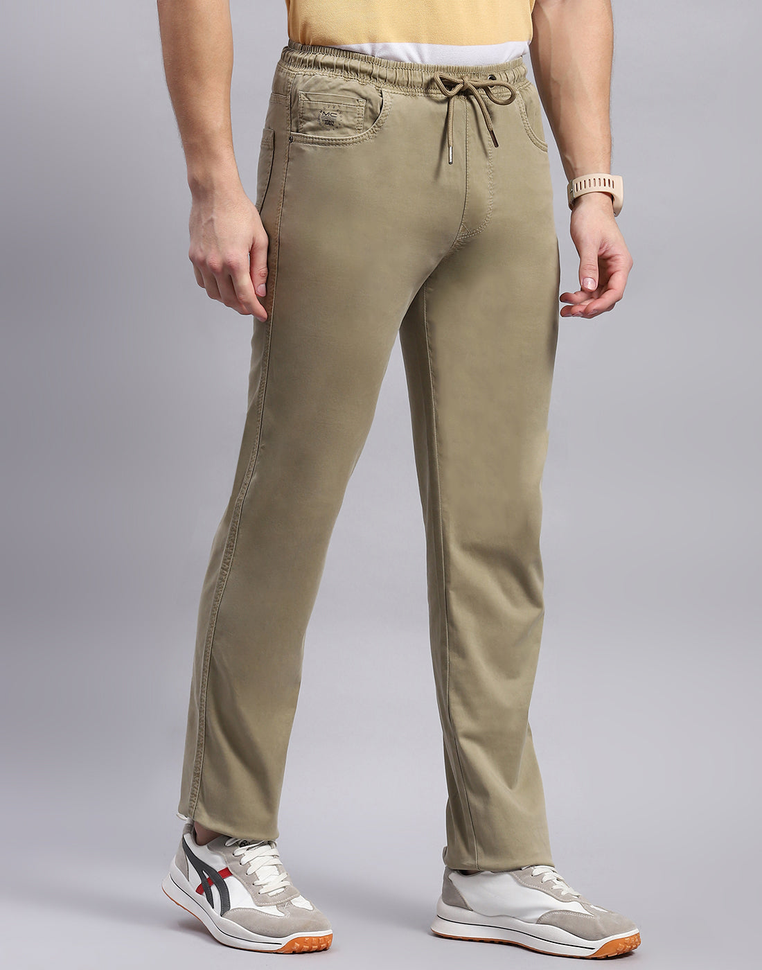 Men Khaki Solid Regular Fit Lower