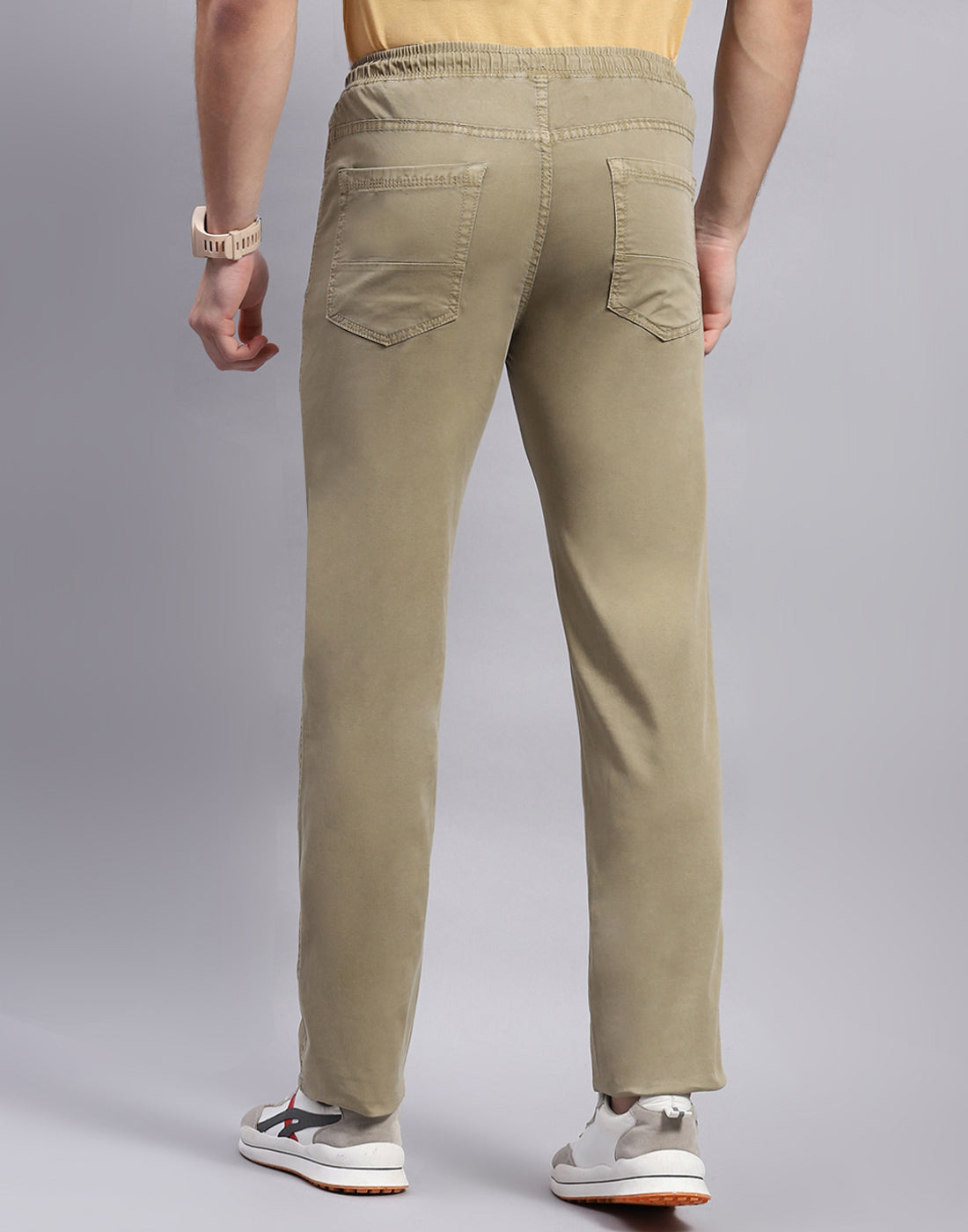 Men Khaki Solid Regular Fit Lower