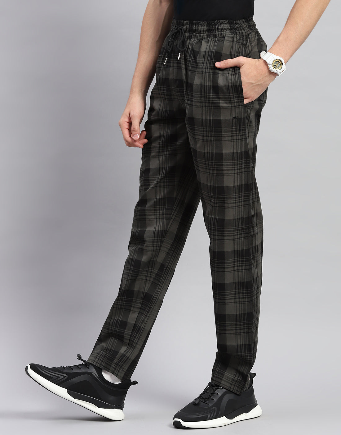 Men Olive Check Regular Fit Lower