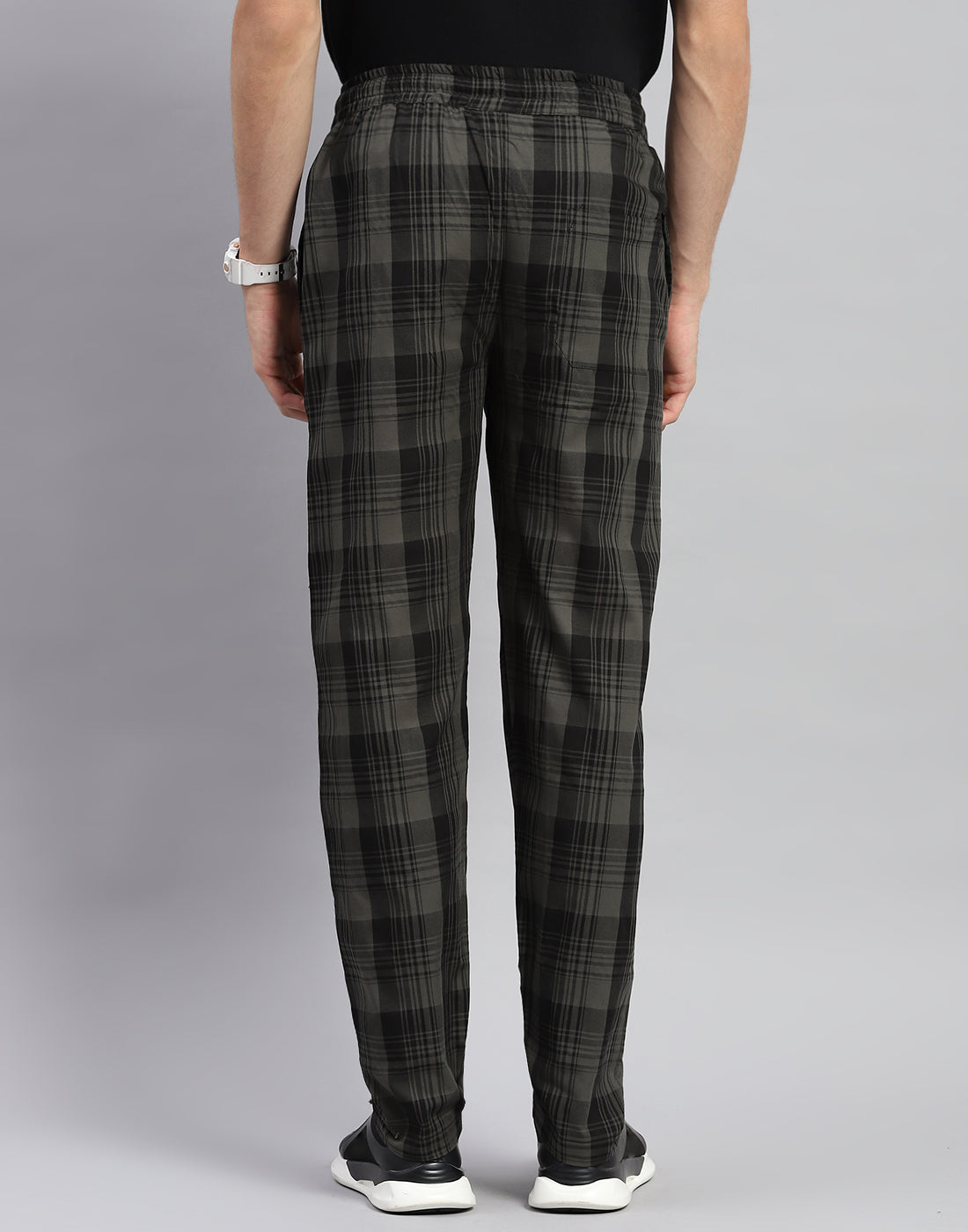 Men Olive Check Regular Fit Lower