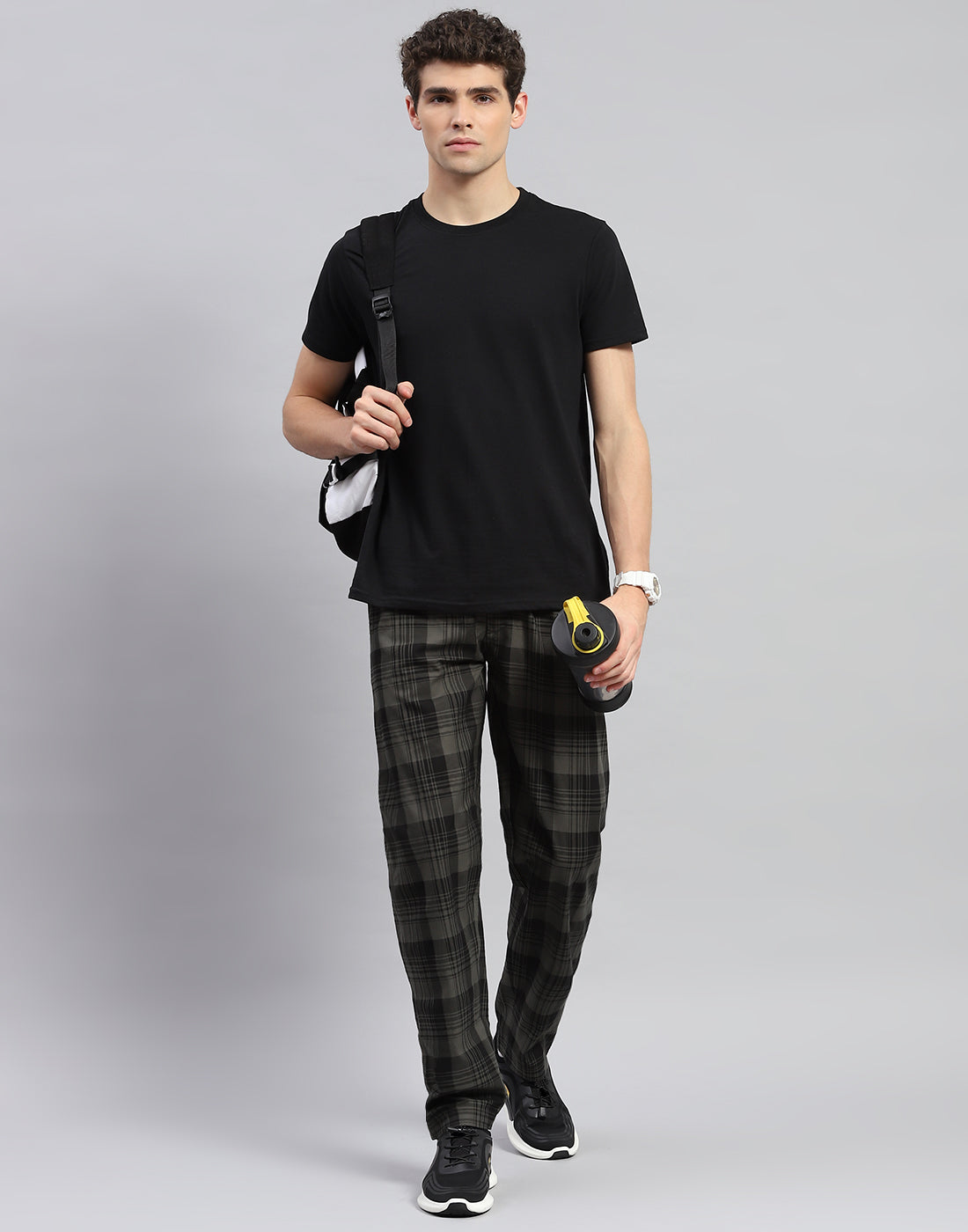 Men Olive Check Regular Fit Lower