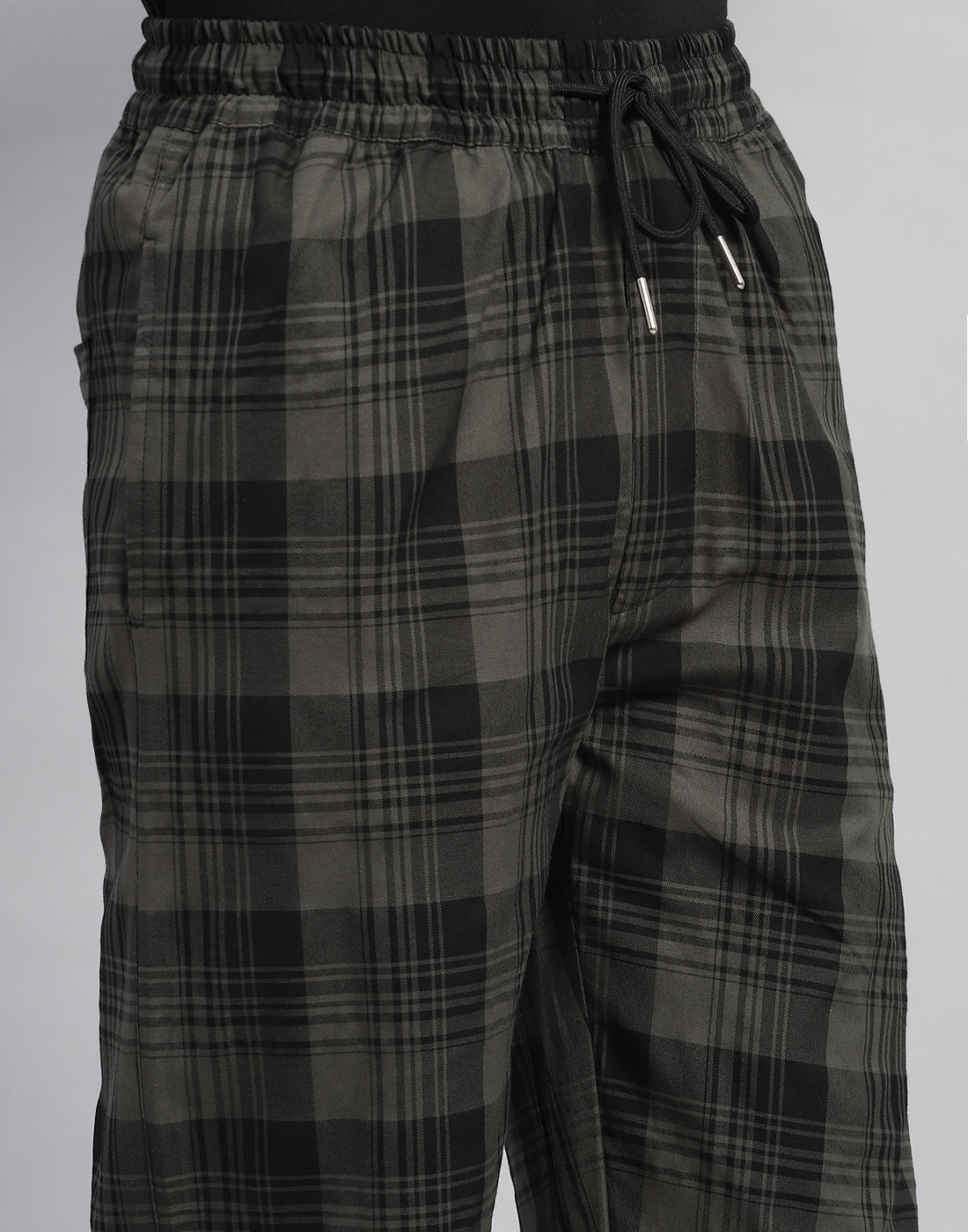 Men Olive Check Regular Fit Lower