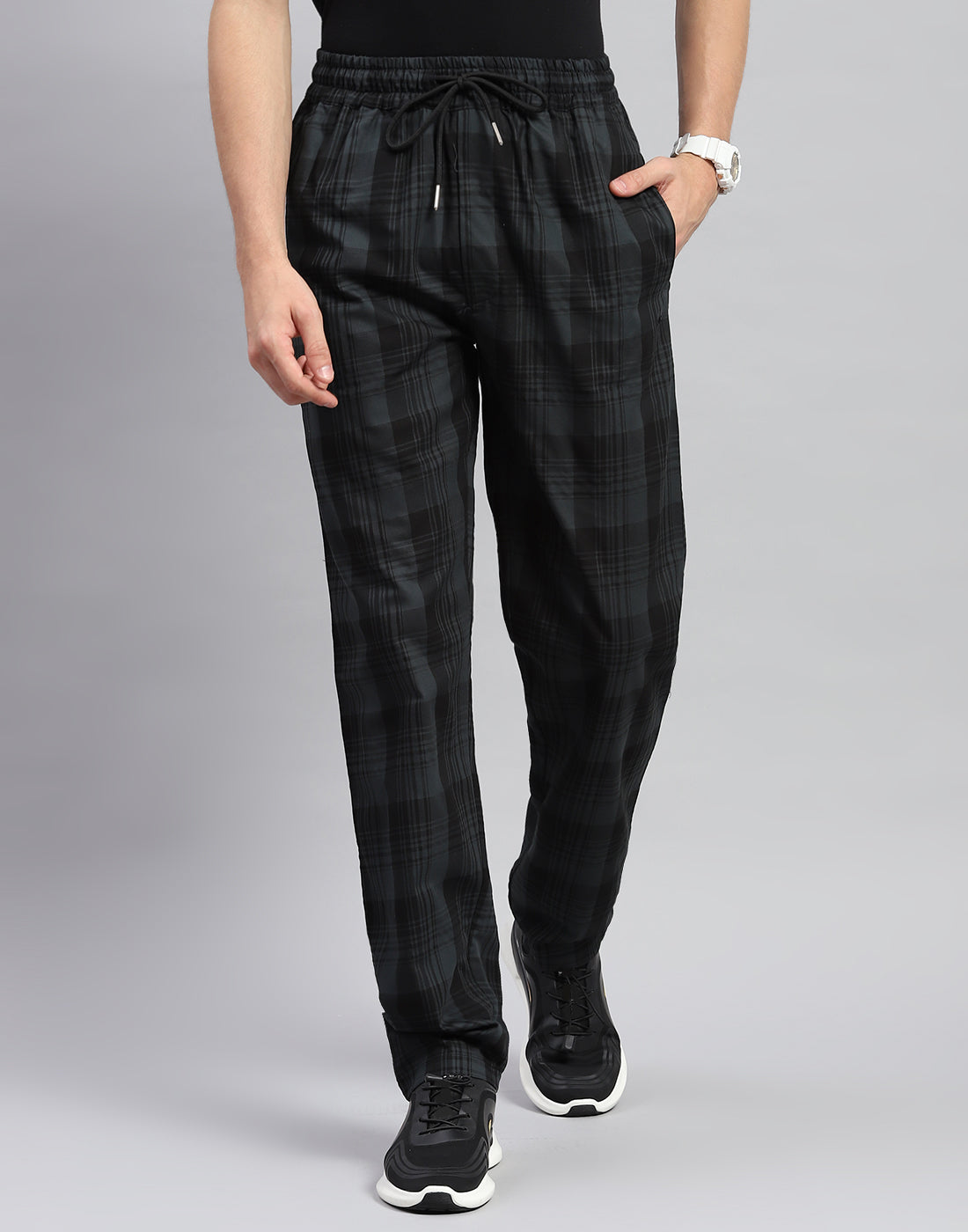 Men Blue Check Regular Fit Lower