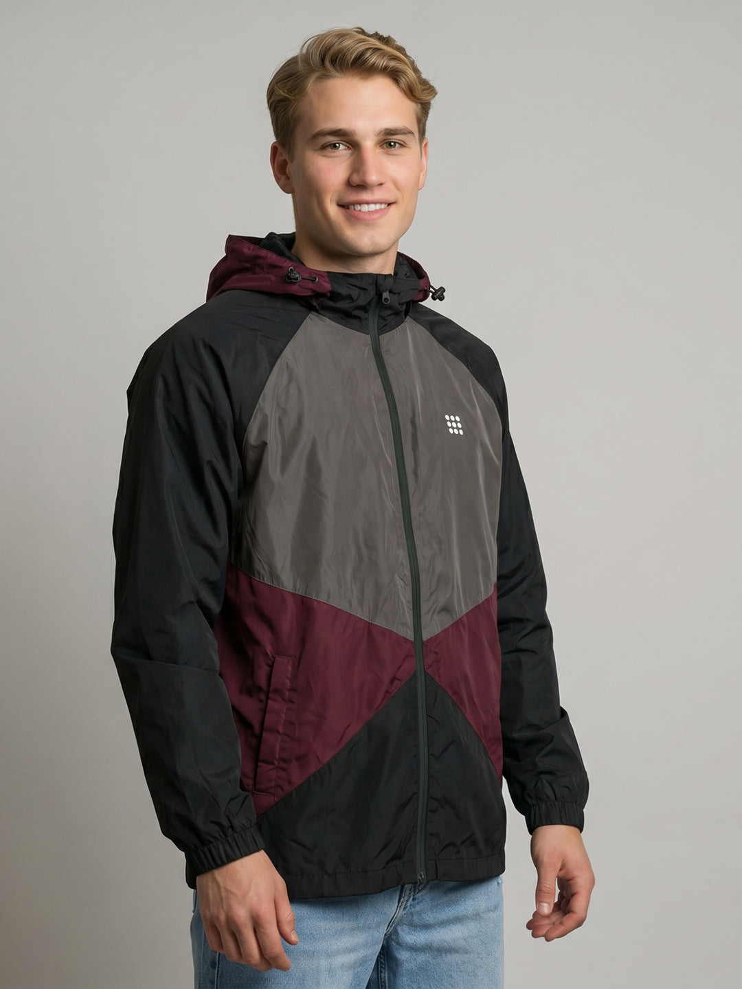 Rock.it Men Black Colourblocked Detachable Hood Full Sleeve Windcheater