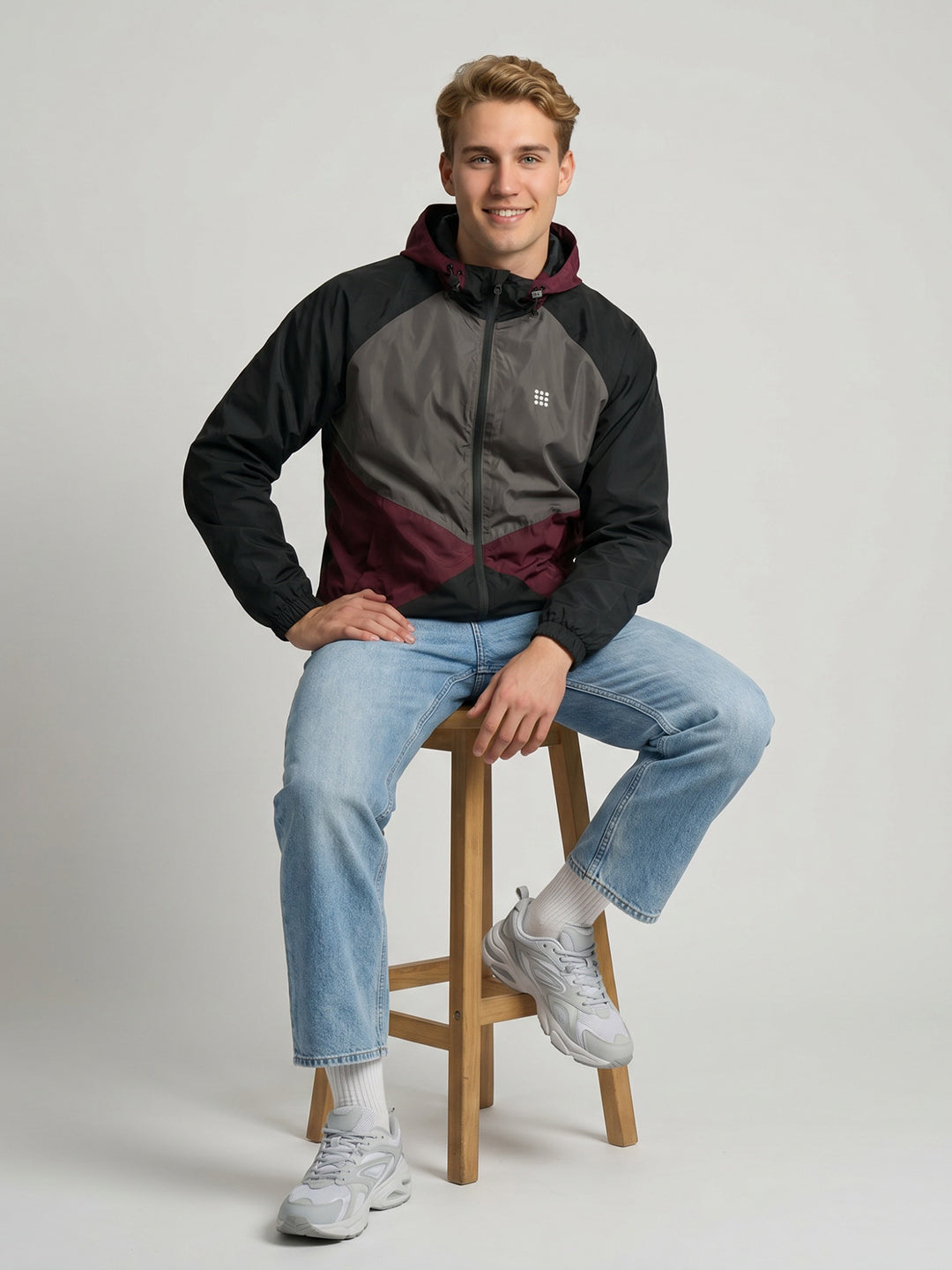 Rock.it Men Black Colourblocked Detachable Hood Full Sleeve Windcheater