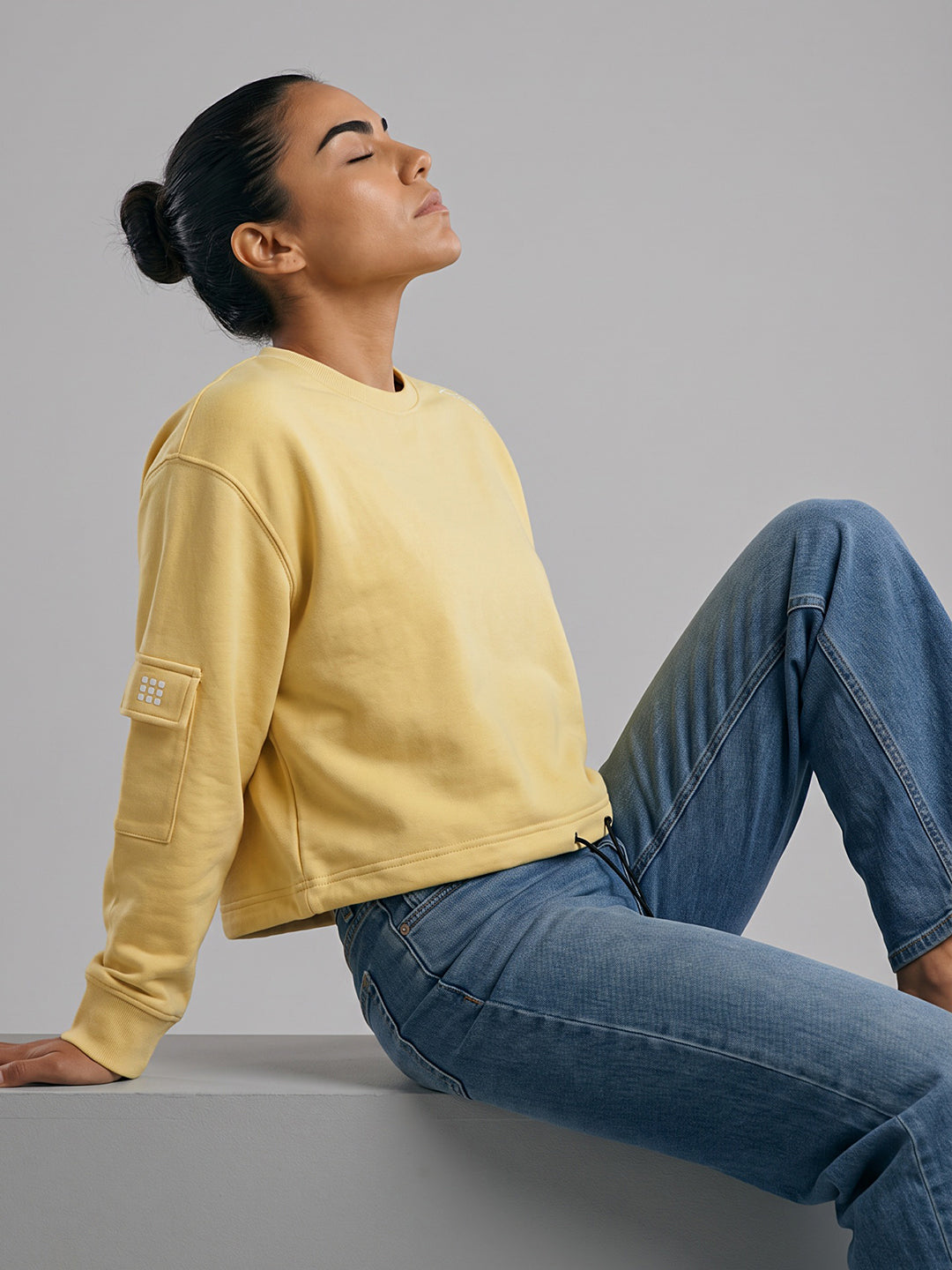Rock.it Women Yellow Solid Round Neck Full Sleeve Sweatshirt