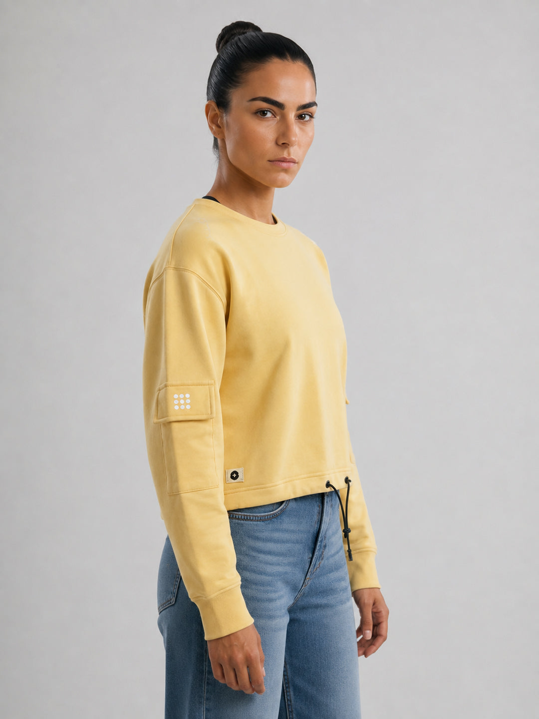 Rock.it Women Yellow Solid Round Neck Full Sleeve Sweatshirt