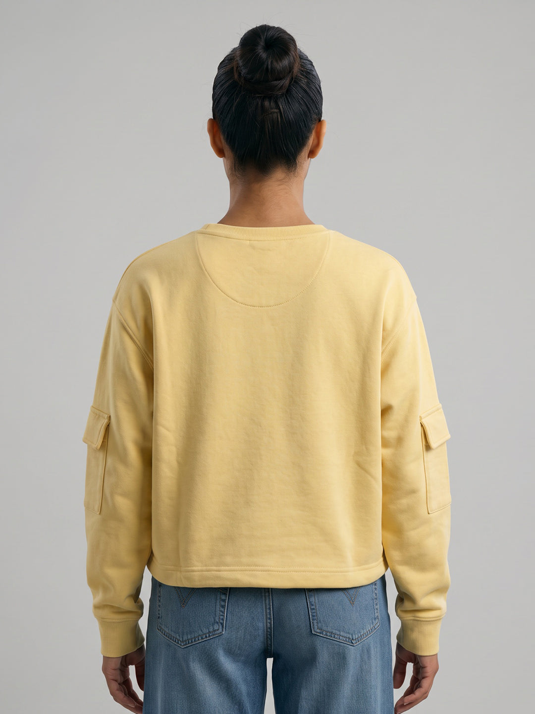 Rock.it Women Yellow Solid Round Neck Full Sleeve Sweatshirt