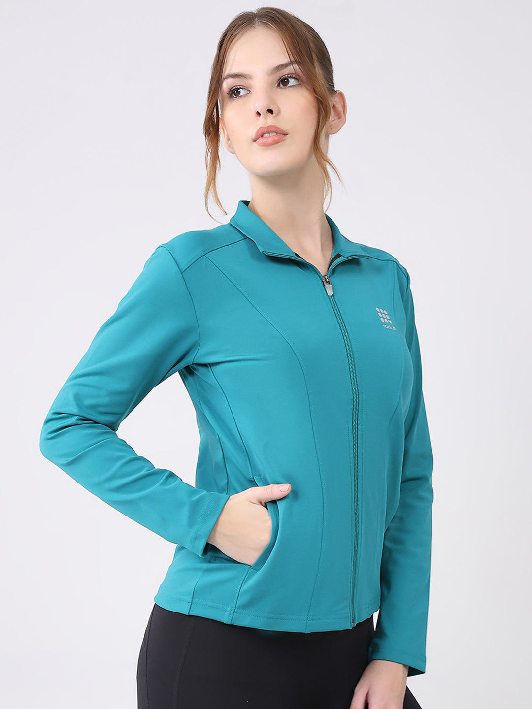 Rock.it Women Teal Blue Solid Collar Full Sleeve Top