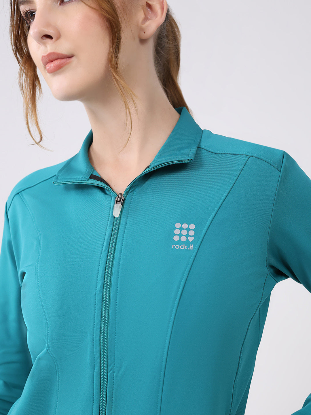 Rock.it Women Teal Blue Solid Collar Full Sleeve Top