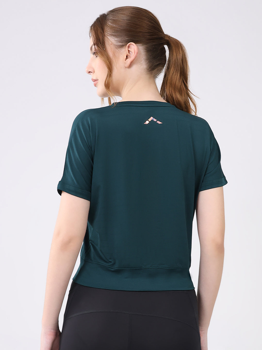 Rock.it Women Green Solid Round Neck Half Sleeve Top