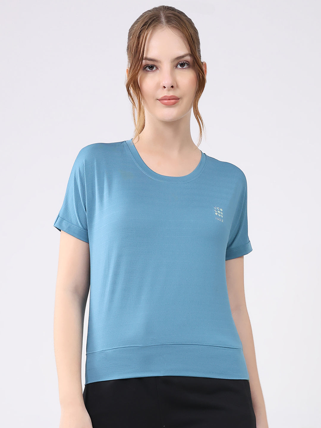 Rock.it Women Blue Solid Round Neck Half Sleeve Top