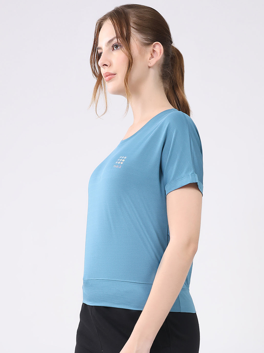Rock.it Women Blue Solid Round Neck Half Sleeve Top