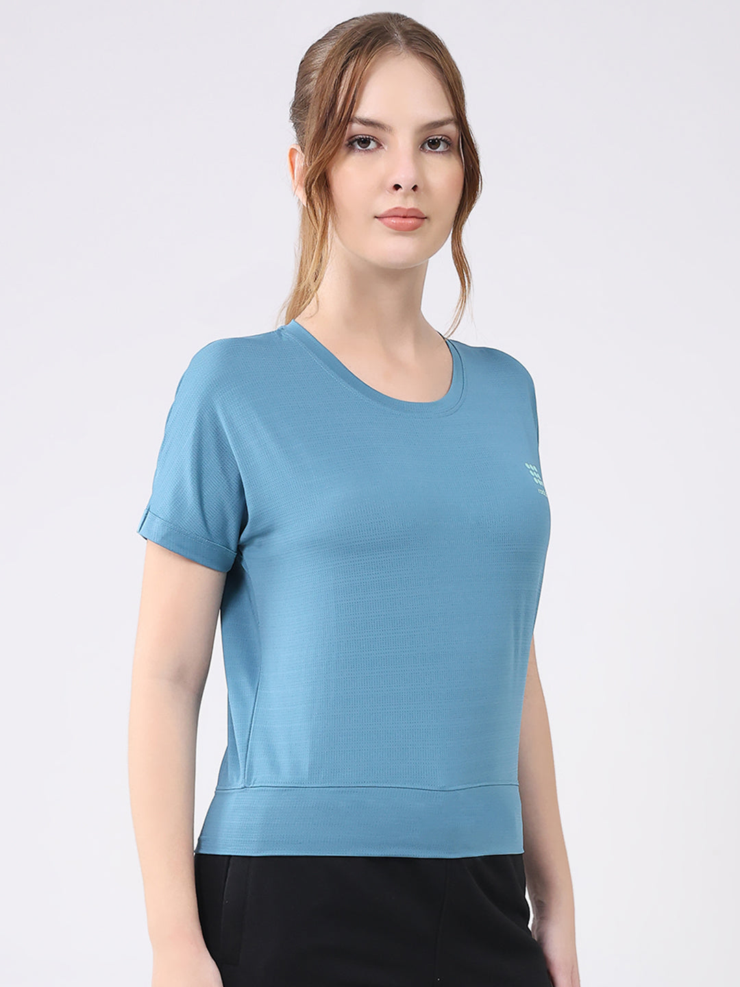 Rock.it Women Blue Solid Round Neck Half Sleeve Top