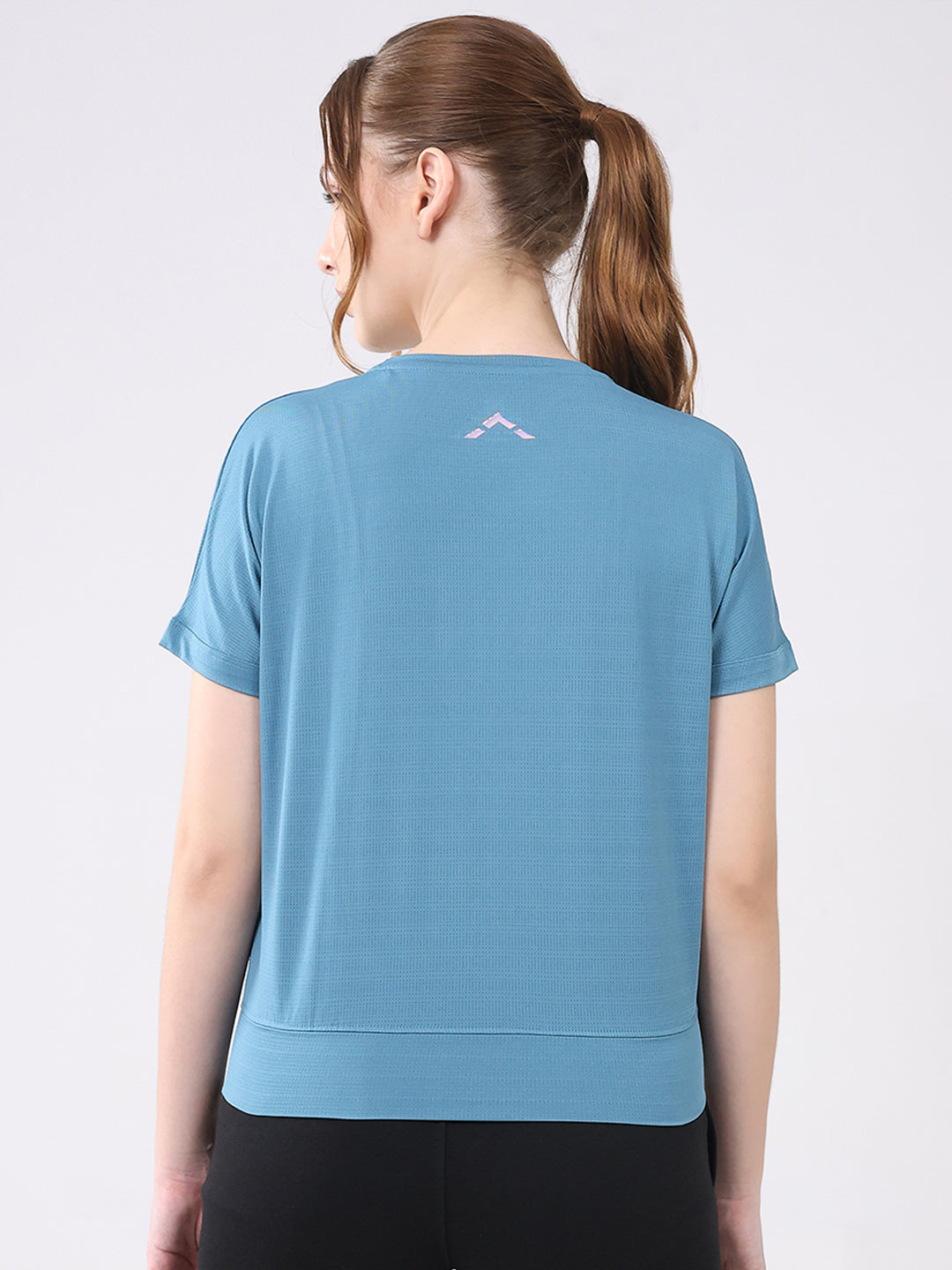 Rock.it Women Blue Solid Round Neck Half Sleeve Top