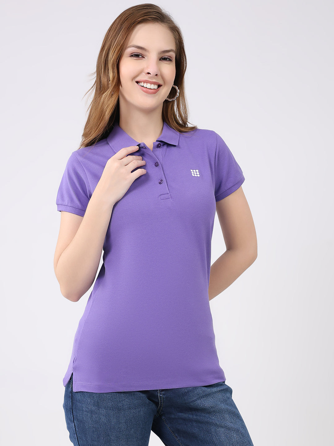 Rock.it Women Purple Solid Collar Half Sleeve T-Shirt