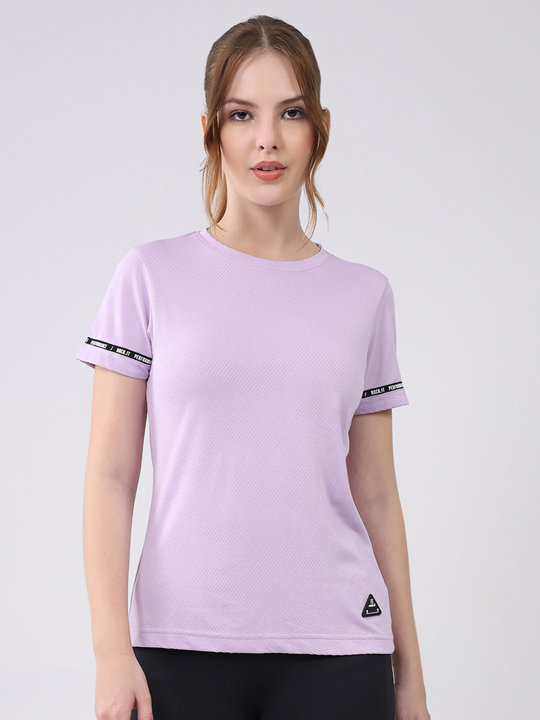 Rock.it Women Purple Solid Round Neck Half Sleeve Top