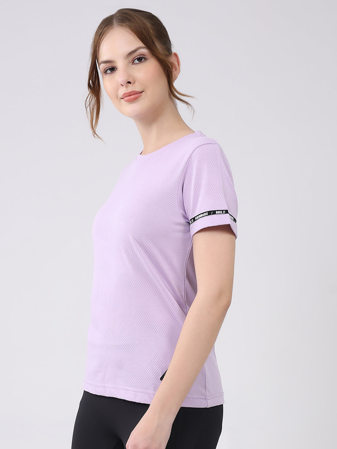 Rock.it Women Purple Solid Round Neck Half Sleeve Top
