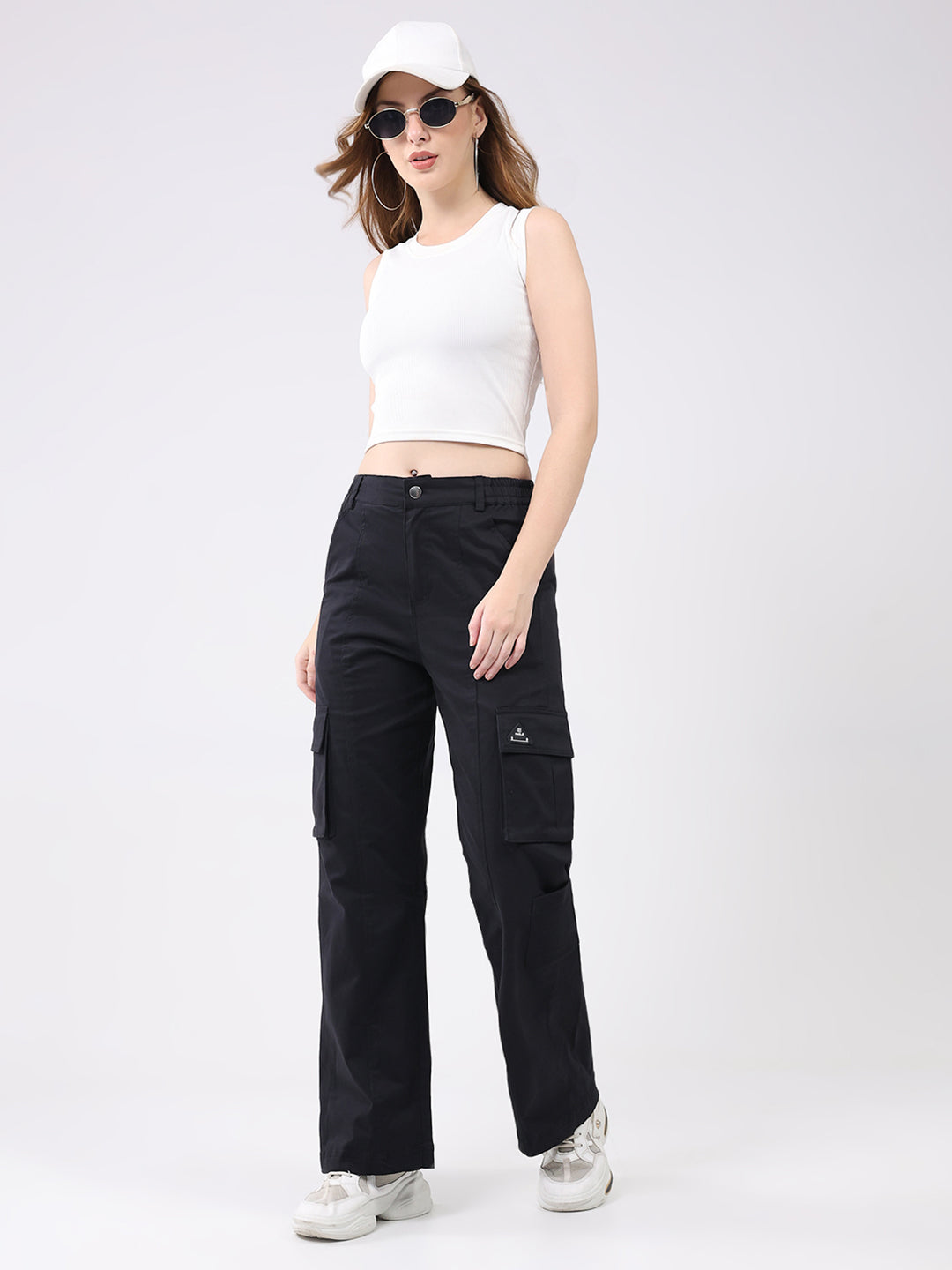 Rock.it Women Black Solid Straight Fit Cargo