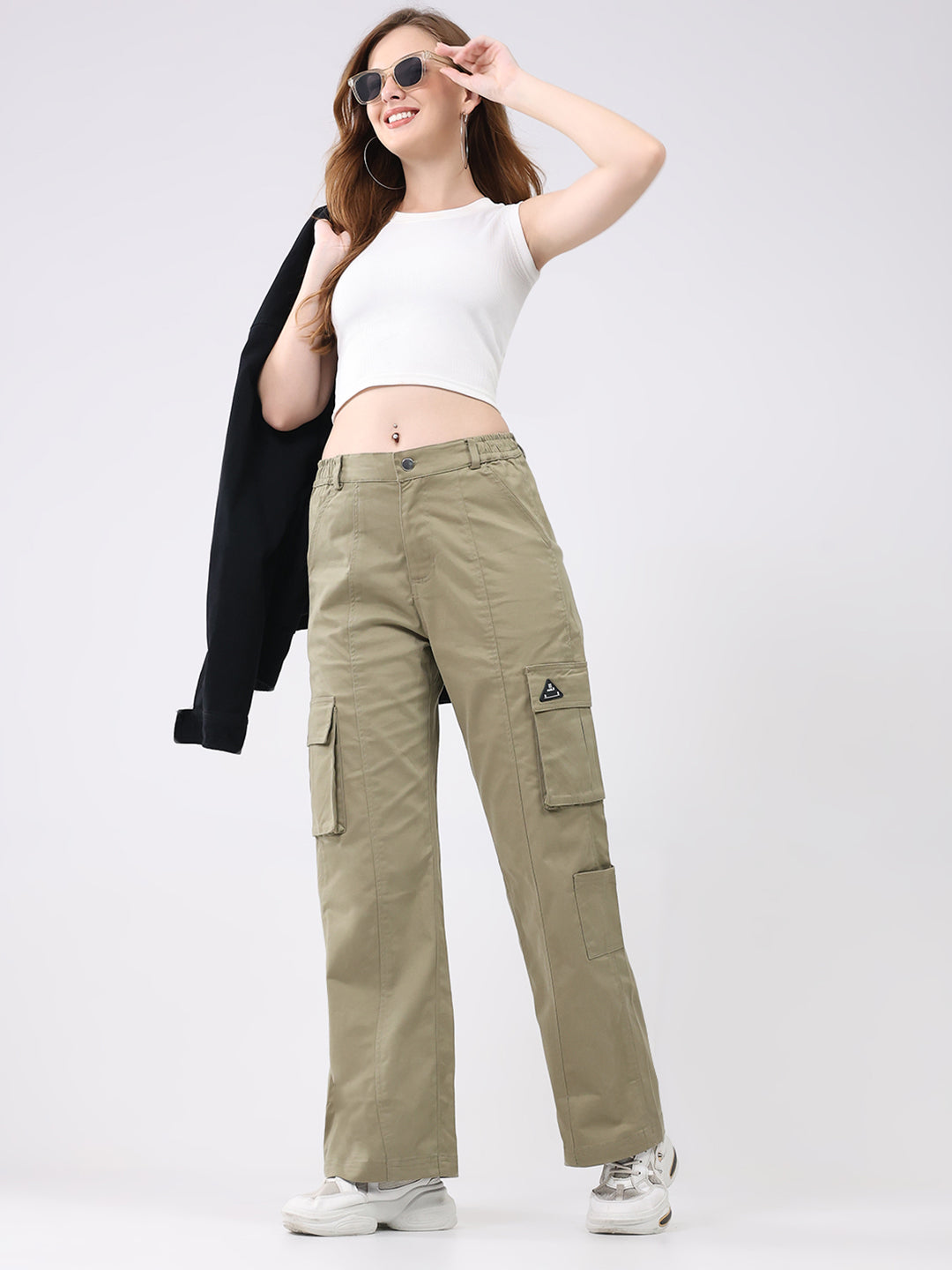 Rock.it Women Olive Solid Straight Fit Cargo