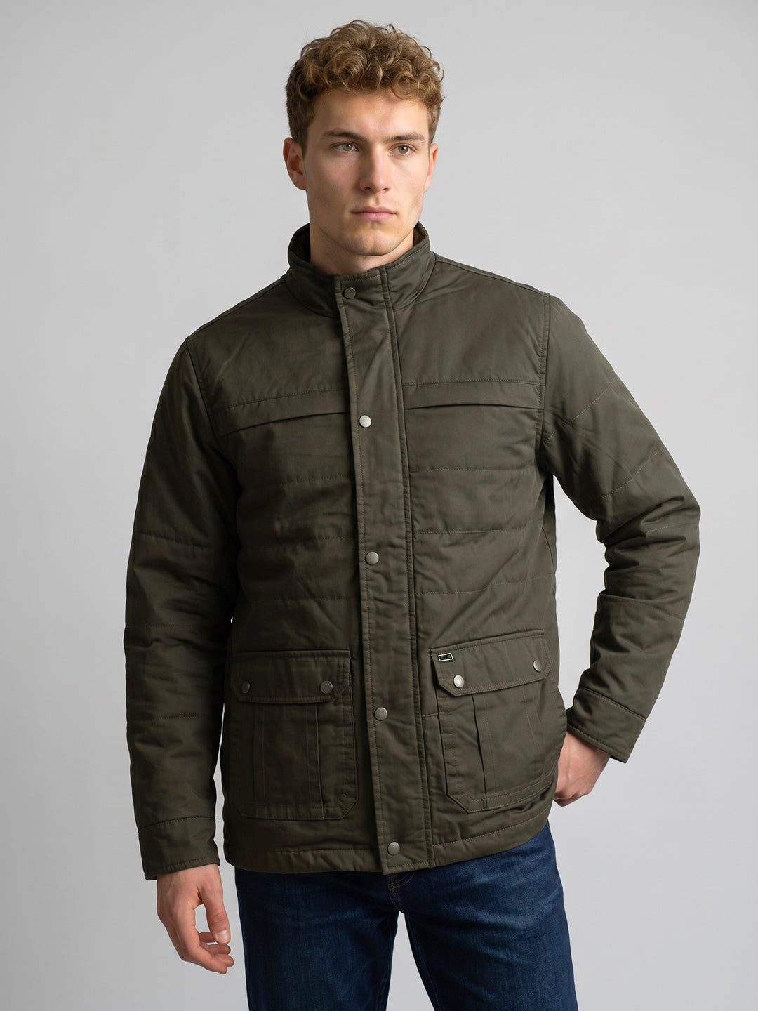 Men Charcoal Solid Collar Full Sleeve Parka Jacket